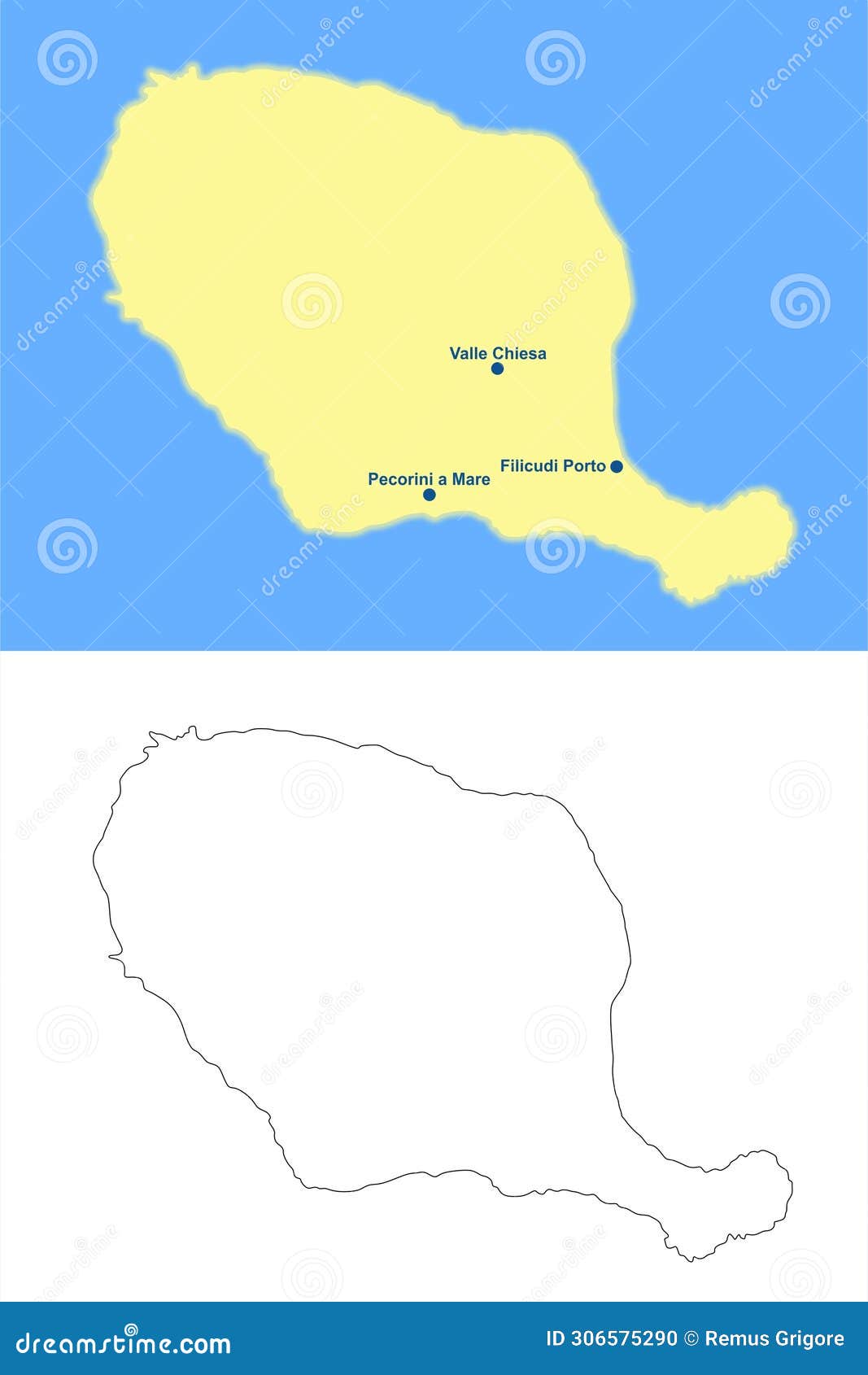 filicudi island map part of aeolian archipelago - cdr format