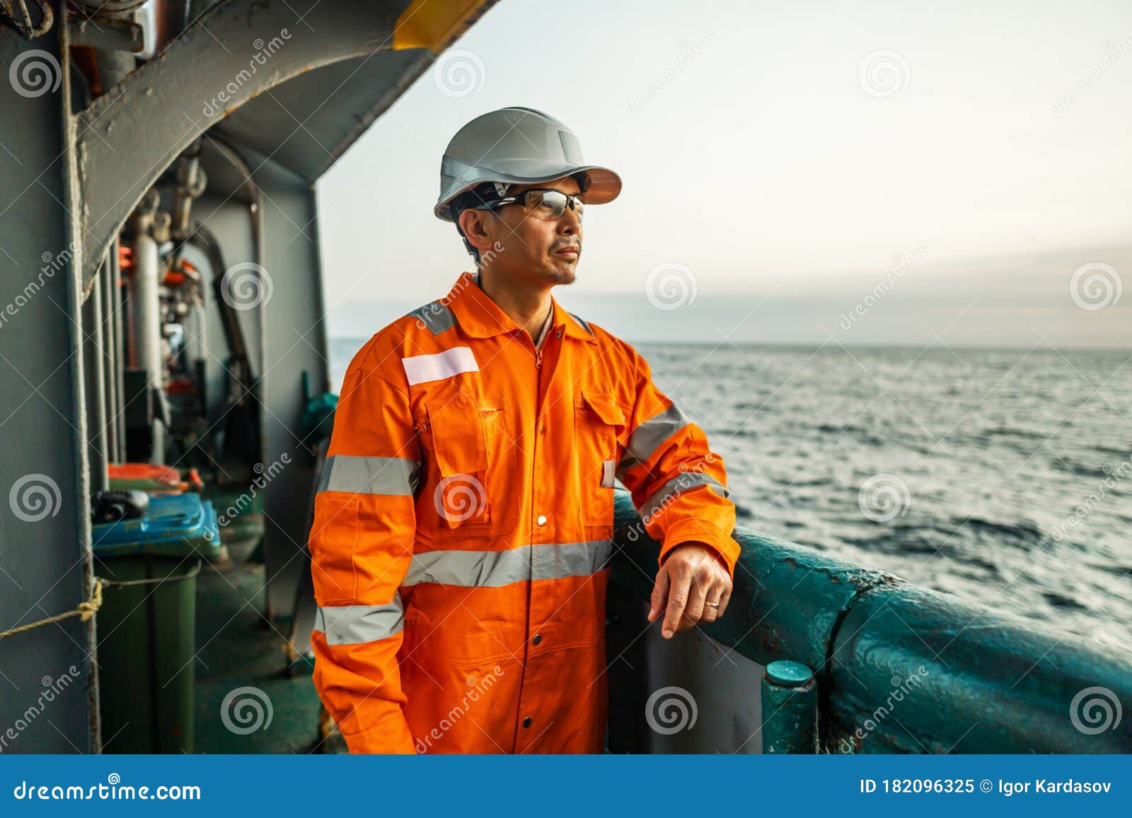 filipino deck officer on deck of vessel or ship