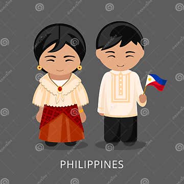 Filipinos in National Dress with a Flag. Stock Vector - Illustration of ...