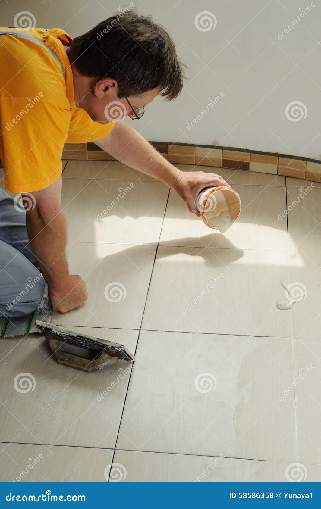 Fill the Tile Joints with Grout Stock Photo Image of rubber, bathroom