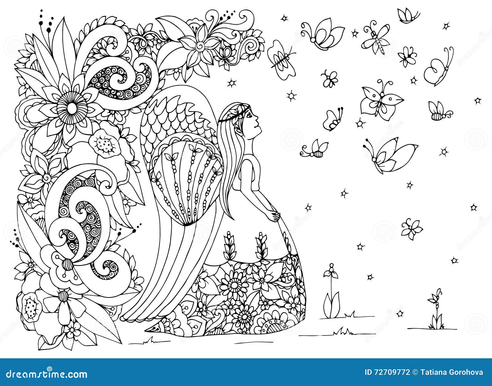 Livre De Coloriage Pour Adulte. Fleurs De Griffonnage Fantaisie