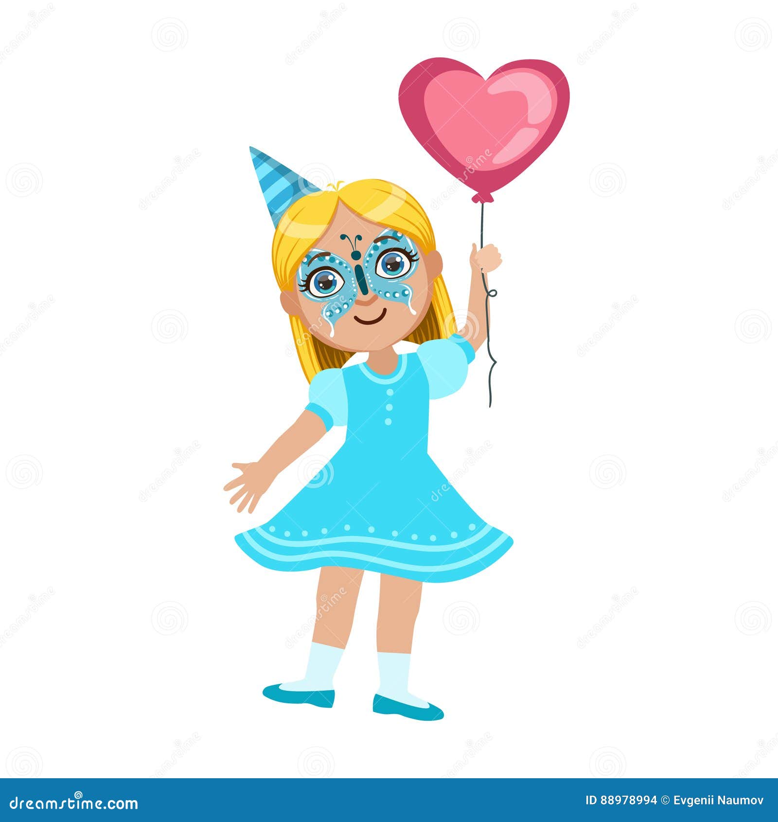 Fille Dans Le Masque De Papillon Avec Le Ballon, Une Partie D'enfants à  L'ensemble De Fête D'anniversaire De Personnages De Dessi Illustration de  Vecteur - Illustration du retrait, bleu: 88978994