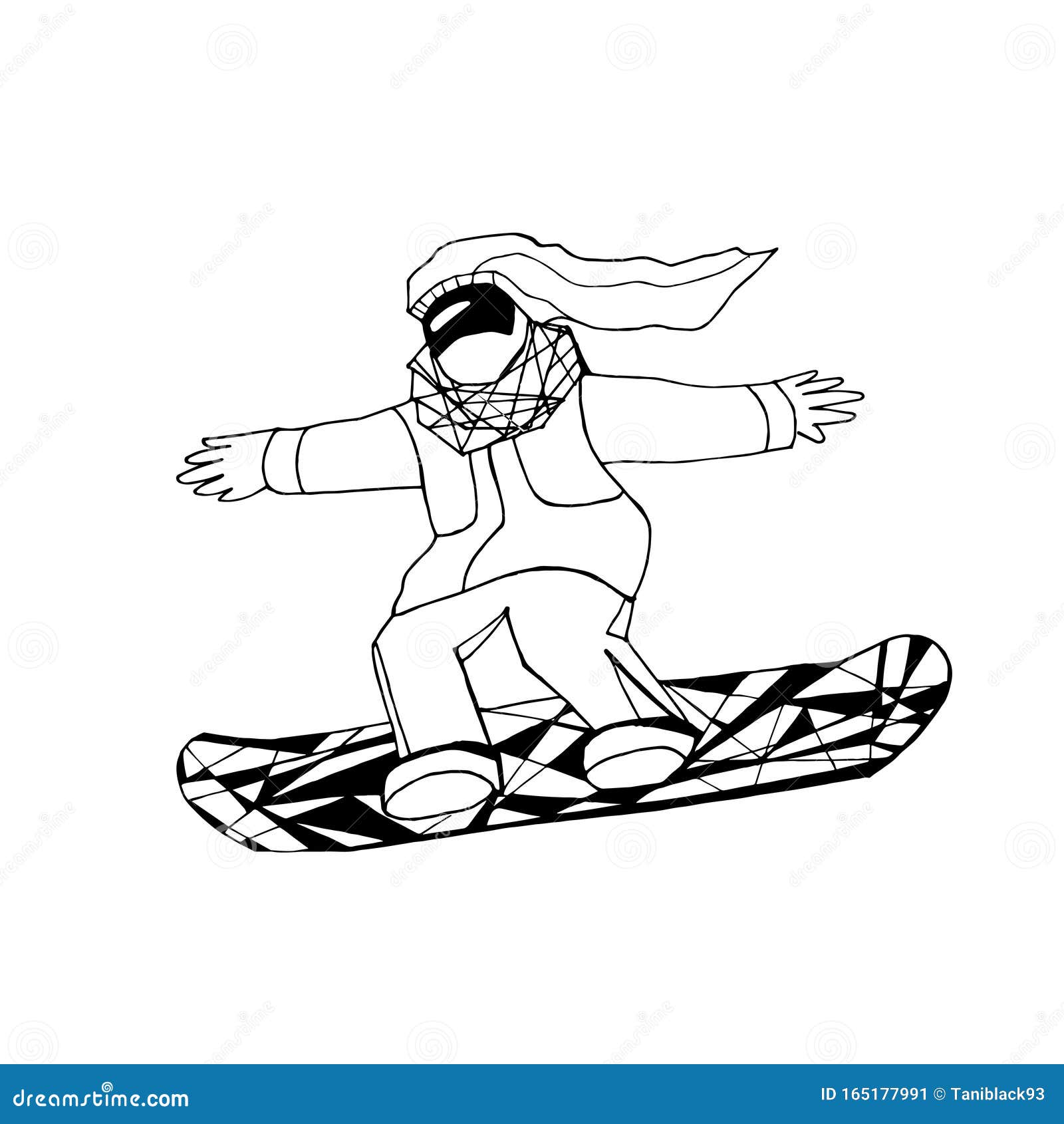 Fille En Snowboard Illustration En Noir Dessiné à La Main Avec Une Sportive  à Cheveux Longs, Bras Tendus Isolé Illustration Stock - Illustration du  plat, main: 165177991