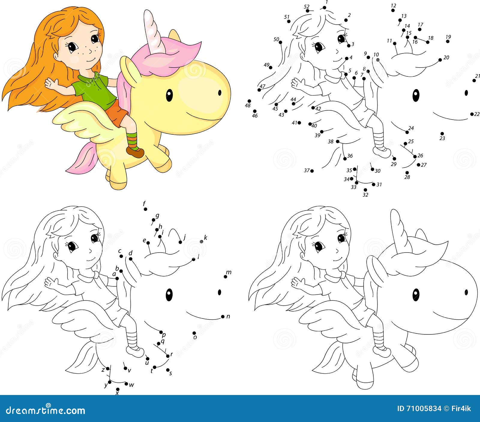 illustration stock fille et licorne livre de coloriage et point pour pointiller le jeu pour des enfants image