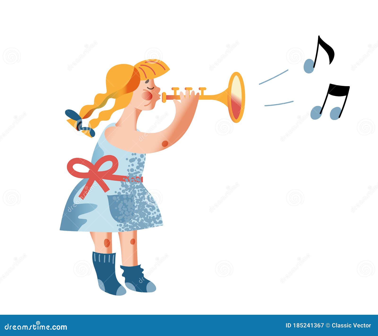Enfant heureux jouer trompette musique vecteur Vecteur par