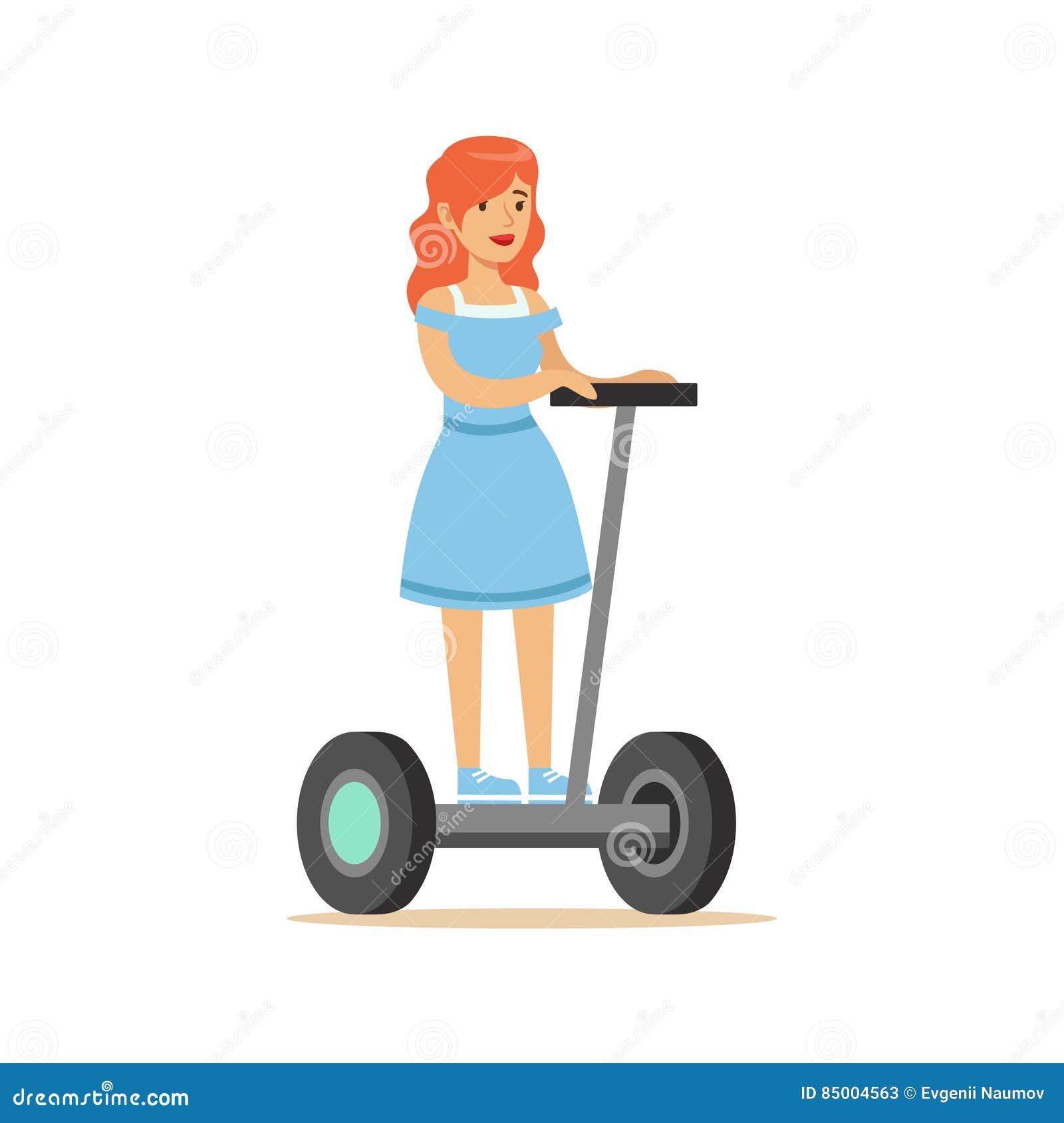 Fille Rousse Dans La Robe Bleue Montant Le Personnage De Dessin Anime Electrique Personnel A Piles De Auto Equilibrage Electrique Illustration De Vecteur Illustration Du Dessin Personnel 85004563