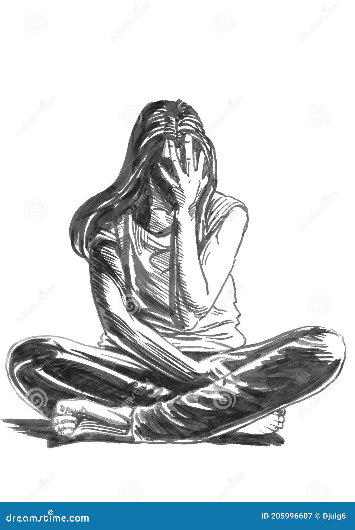 Depression Ado Triste Dessin Triste Fille Triste Et Déprimée Assis Sur Le Sol. Adolescent Déprimé. Flux Créatif D'illustration Illustration Stock - Illustration du perdu, seul: 205996607
