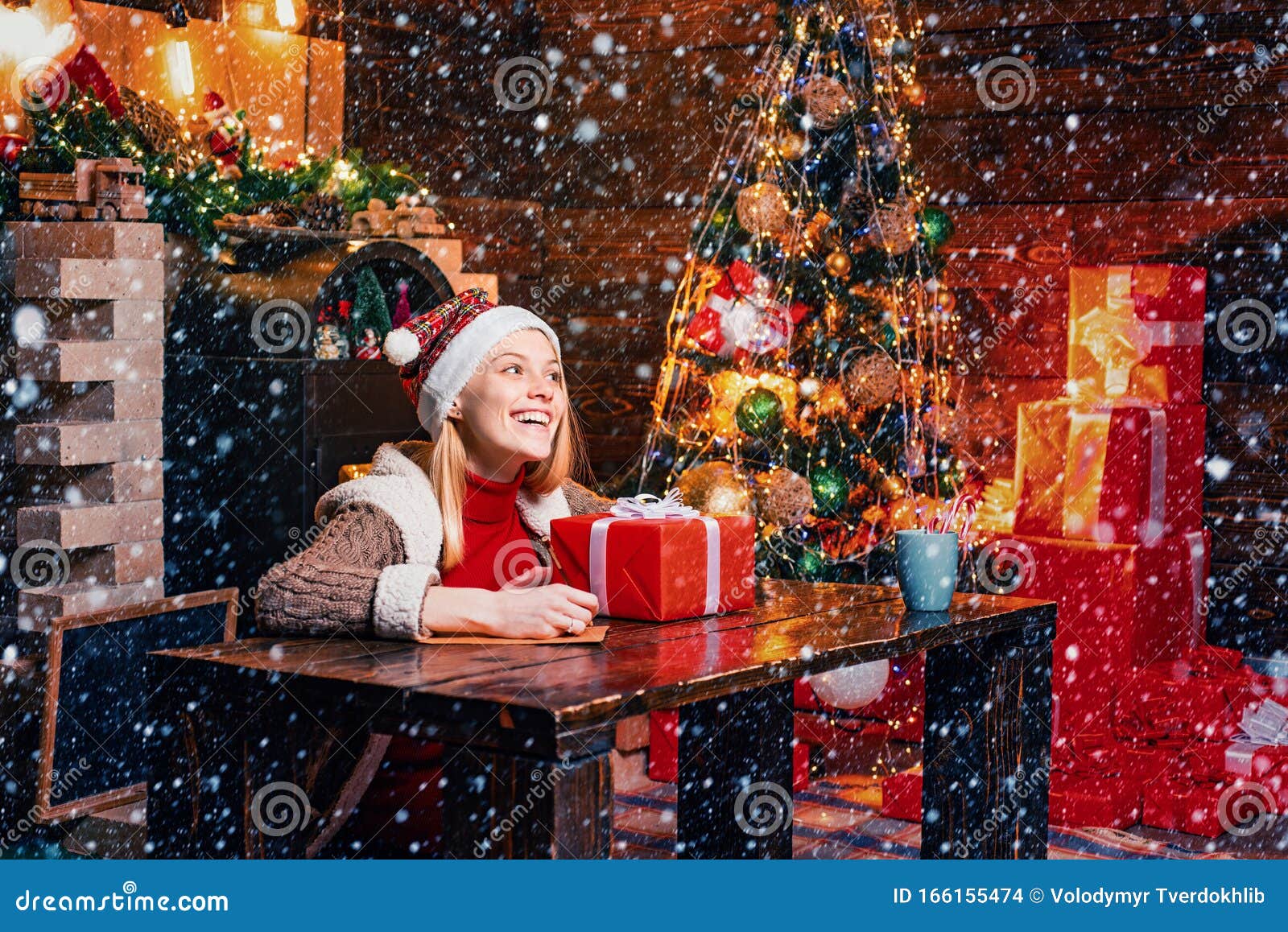 Filled with Happiness Cheer and Love. Girl Enjoy Cozy Warm Atmosphere ...