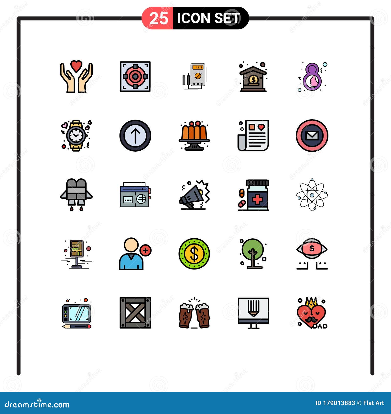 25 filled line flat color concept for websites mobile and apps eight, management, amper, dollar, bank