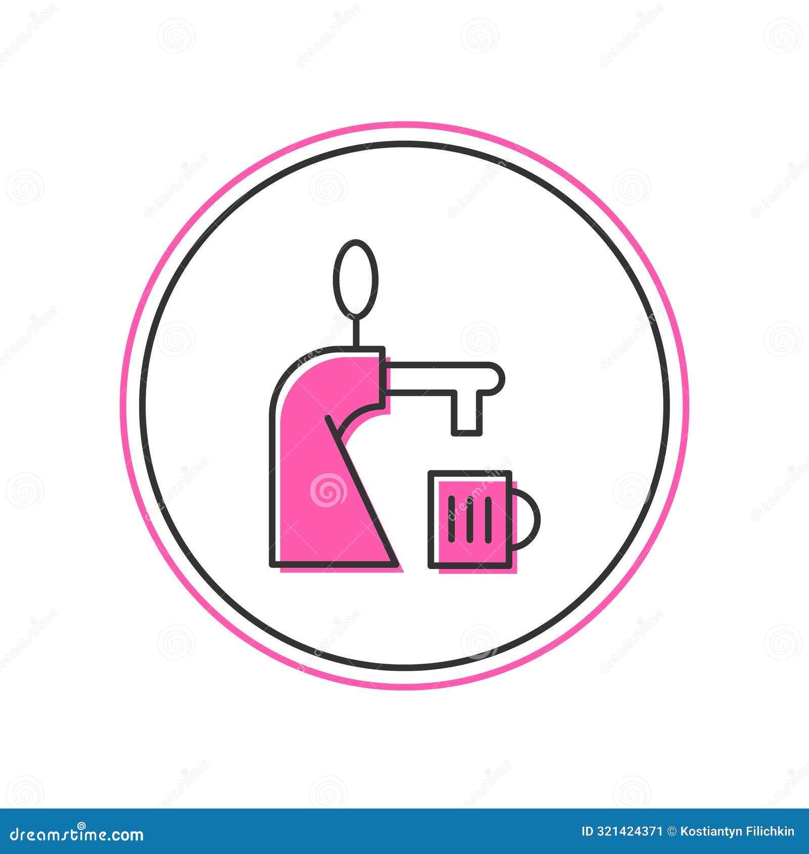 filled outline beer tap with glass icon  on white background. 