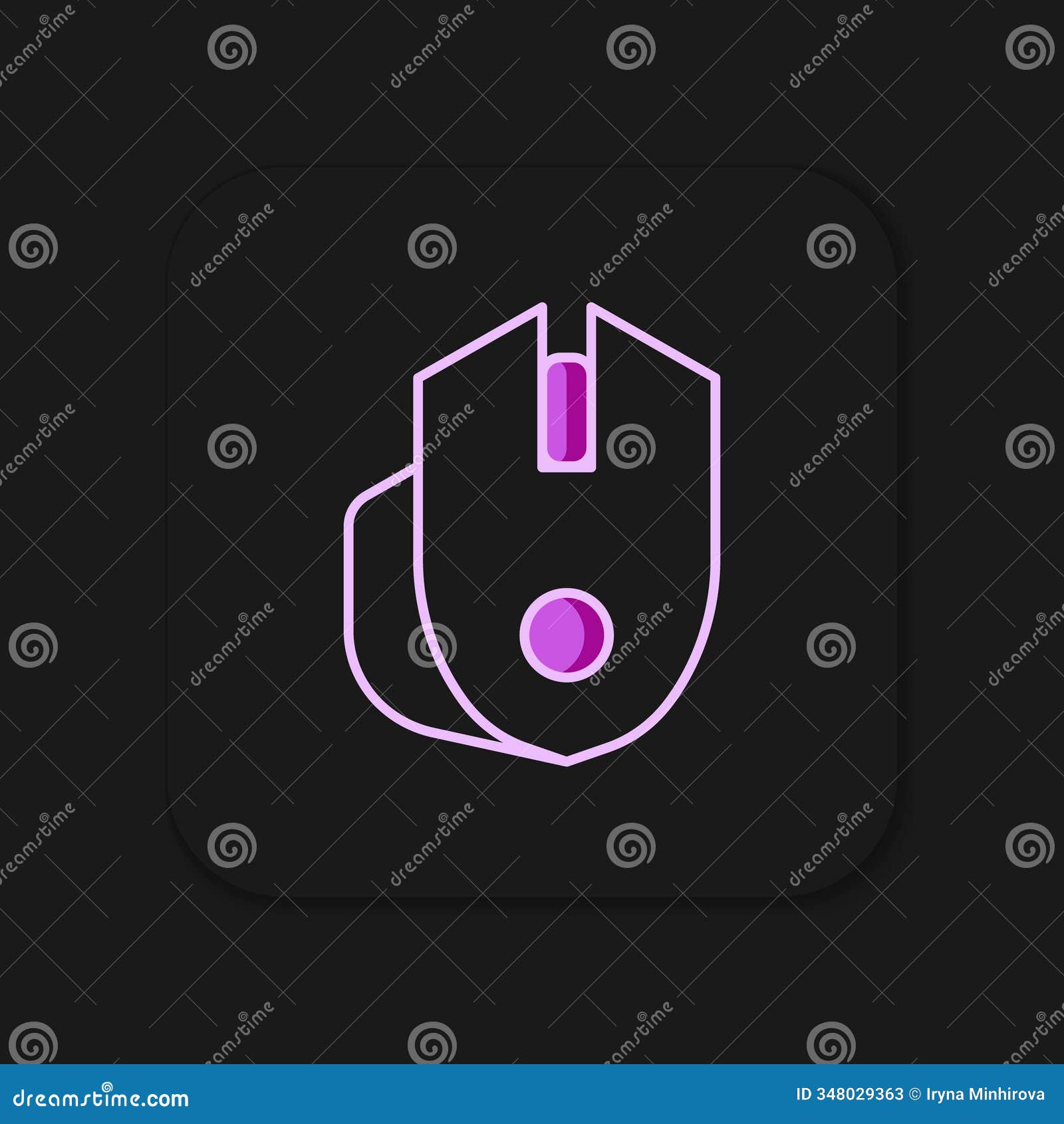 filled outline computer mouse gaming icon  on black background. optical with wheel . flat filled outline