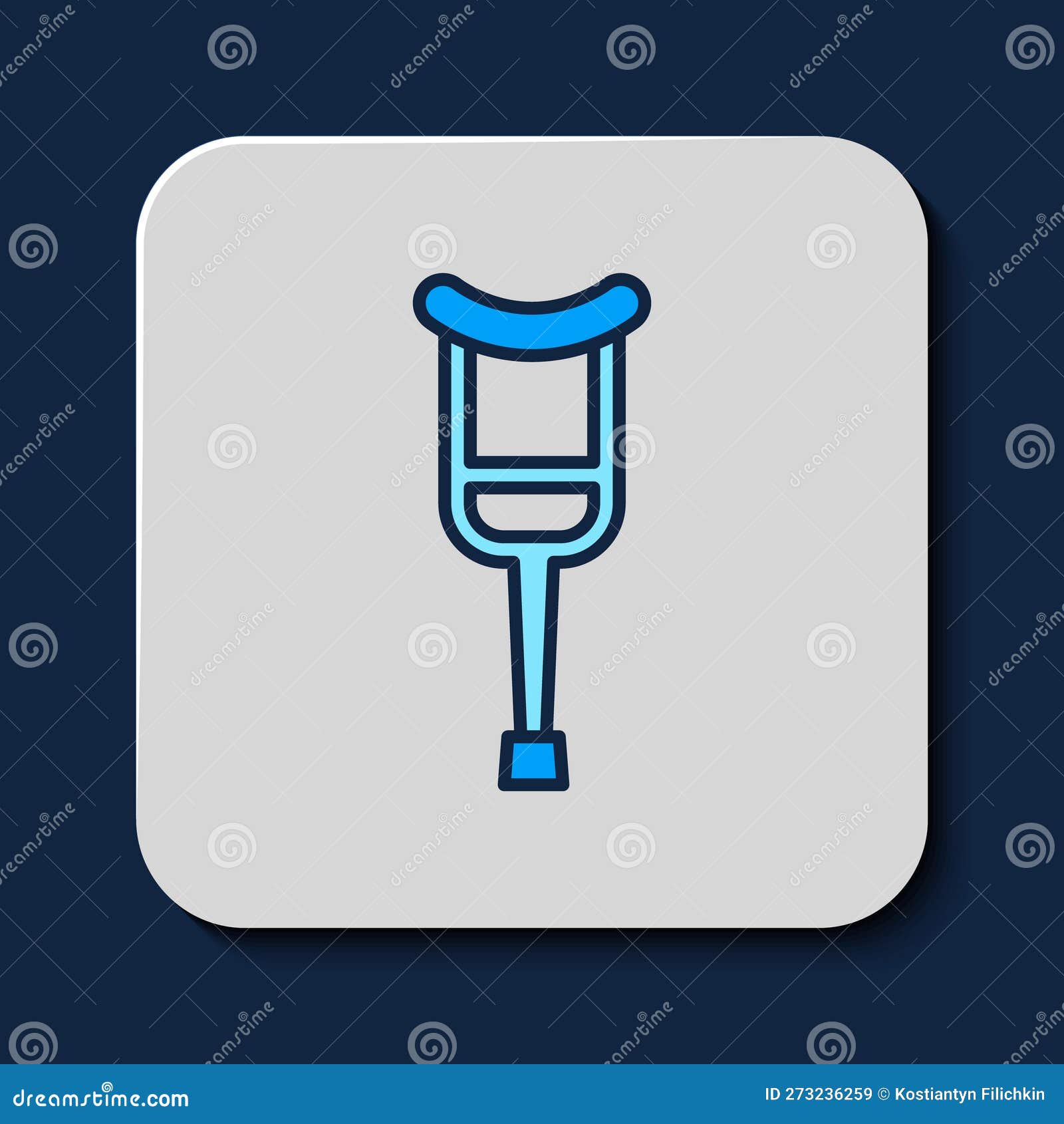 filled outline crutch or crutches icon  on blue background. equipment for rehabilitation of people with diseases