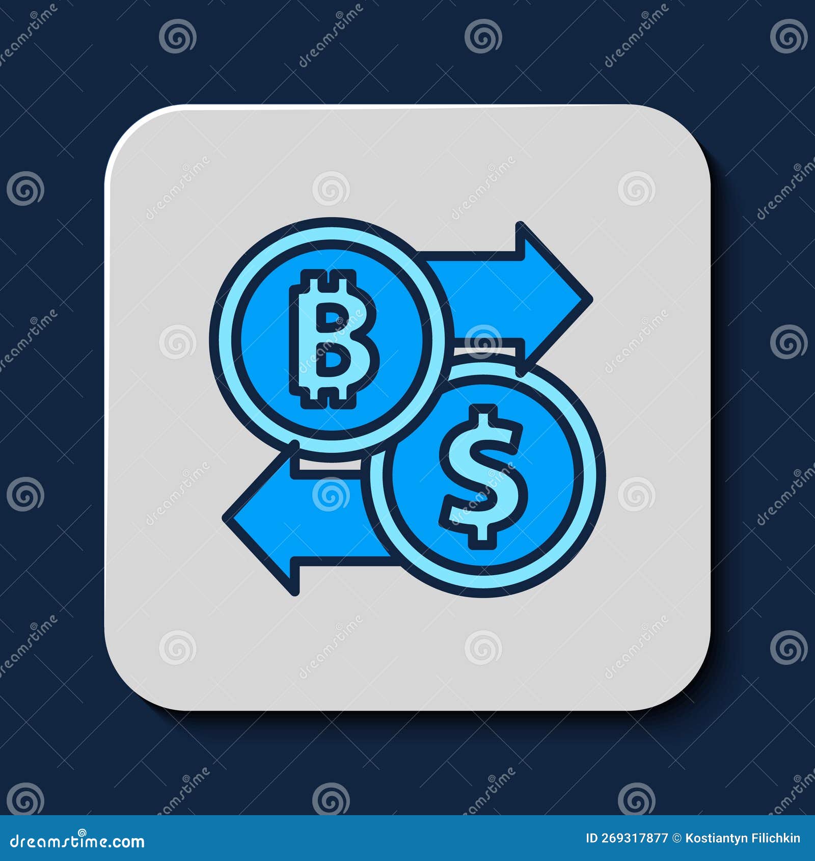 Filled Outline Cryptocurrency Exchange Icon Isolated on Blue Background.  Bitcoin To Dollar Exchange Icon Stock Vector - Illustration of money,  colorful: 269317877