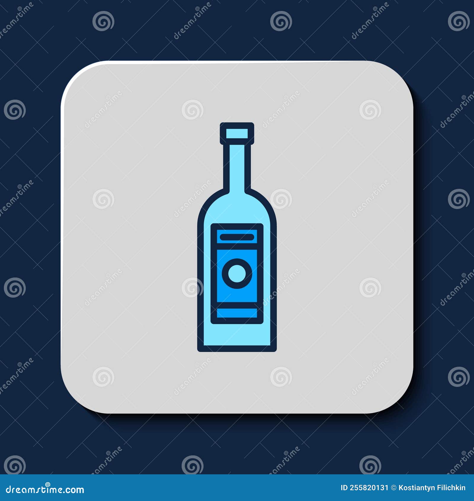 Filled Outline Glass Bottle of Vodka Icon Isolated on Blue Background