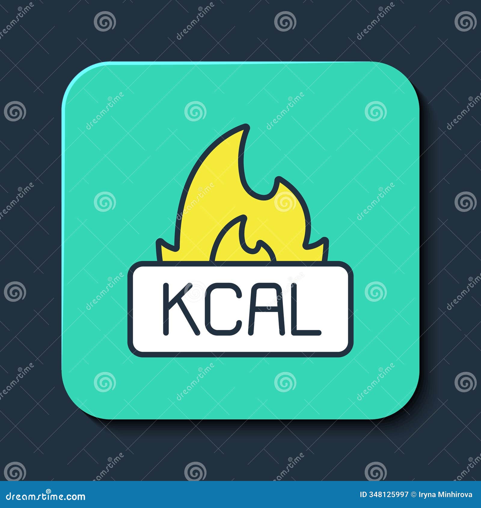filled outline kcal icon  on  on blue background. health food. turquoise square button. 