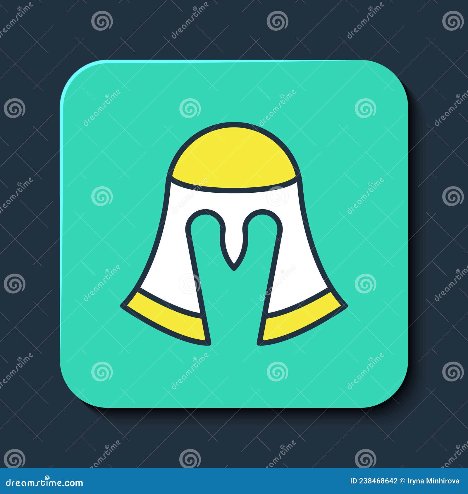 filled outline medieval iron helmet for head protection icon  on blue background. knight helmet. turquoise