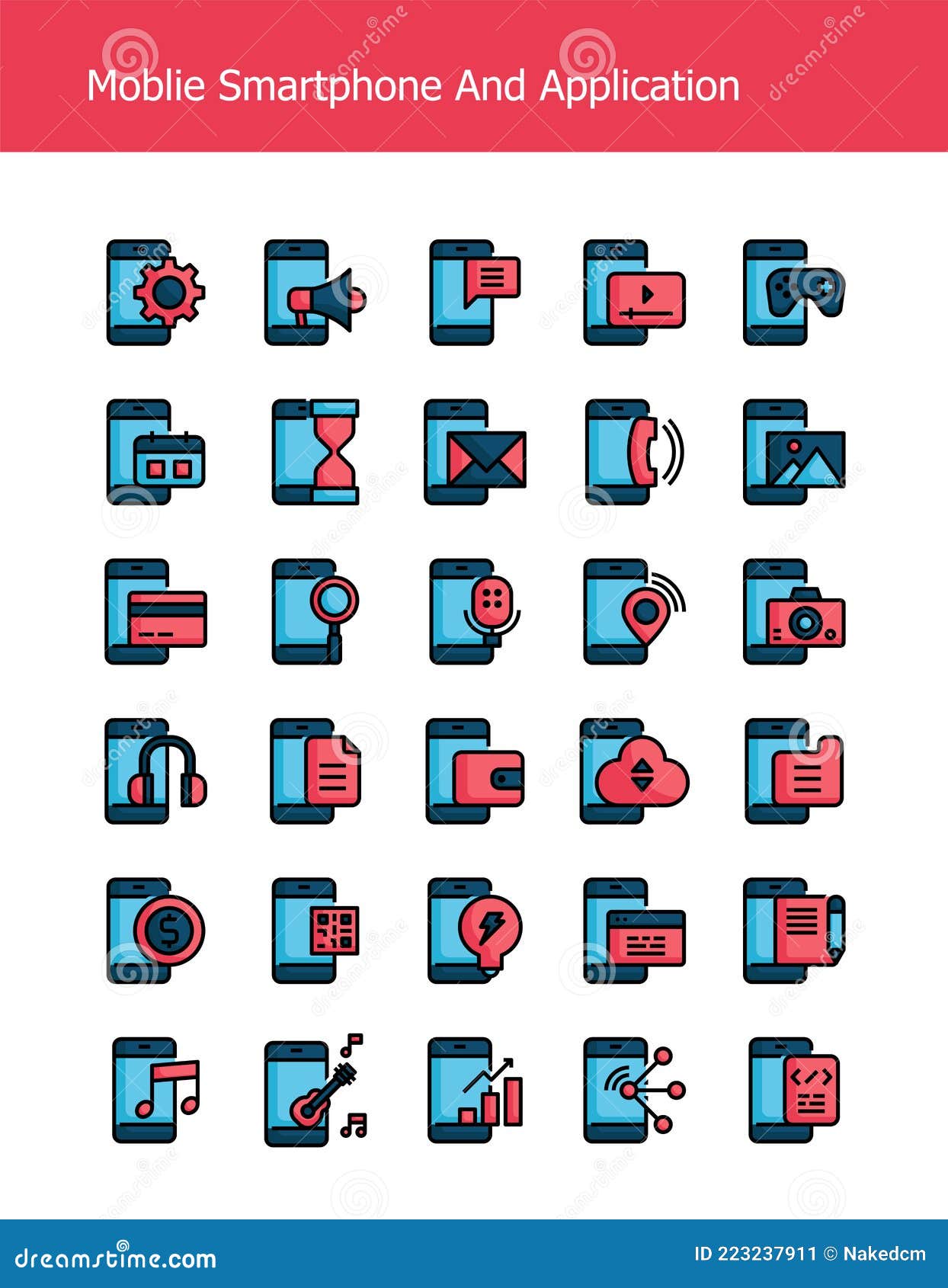 Filled Outline Mobile Smartphone Technology Icons Stock Vector