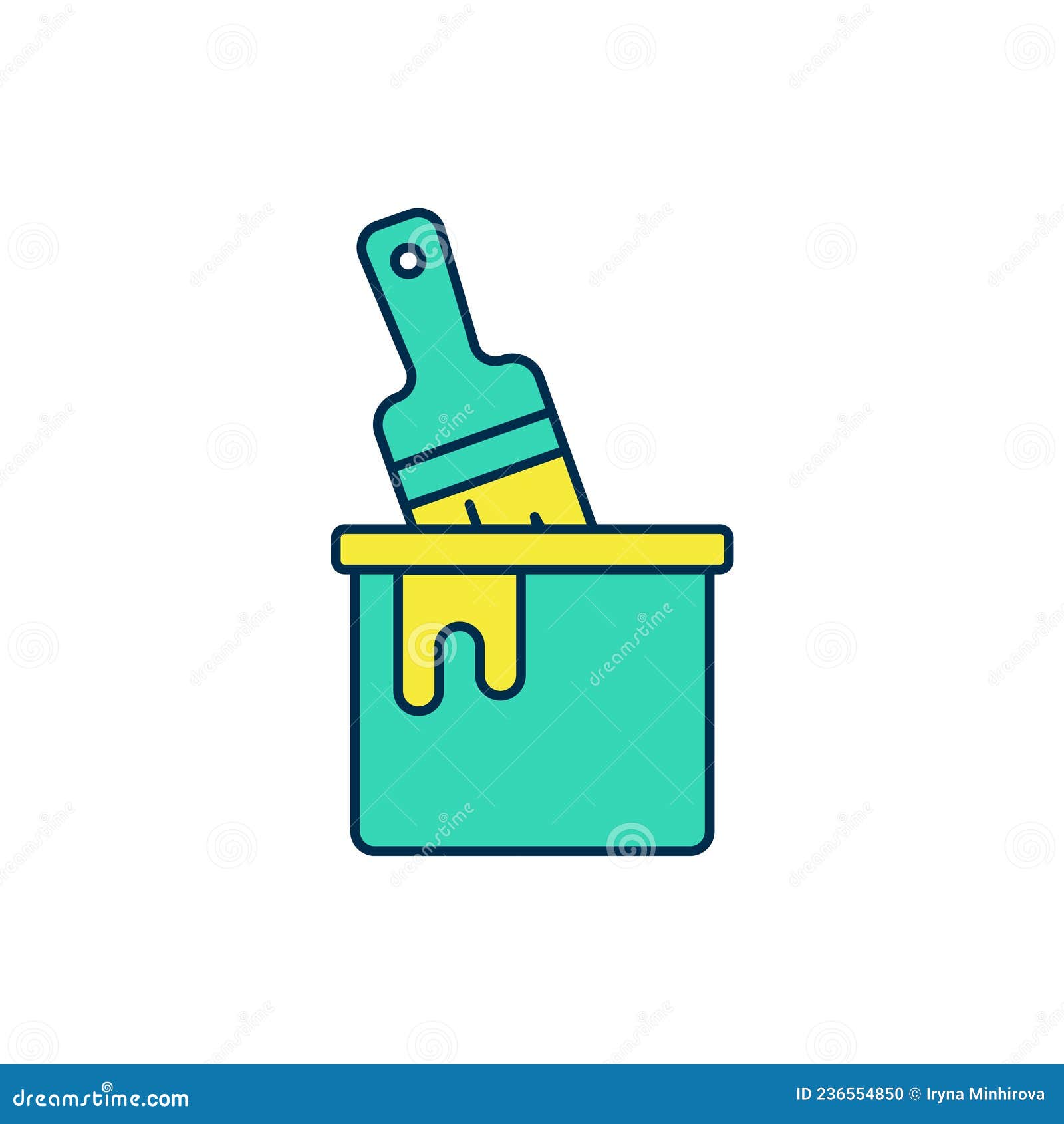 Filled Outline Paint Bucket with Brush Icon Isolated on White Background. Vector Stock Vector