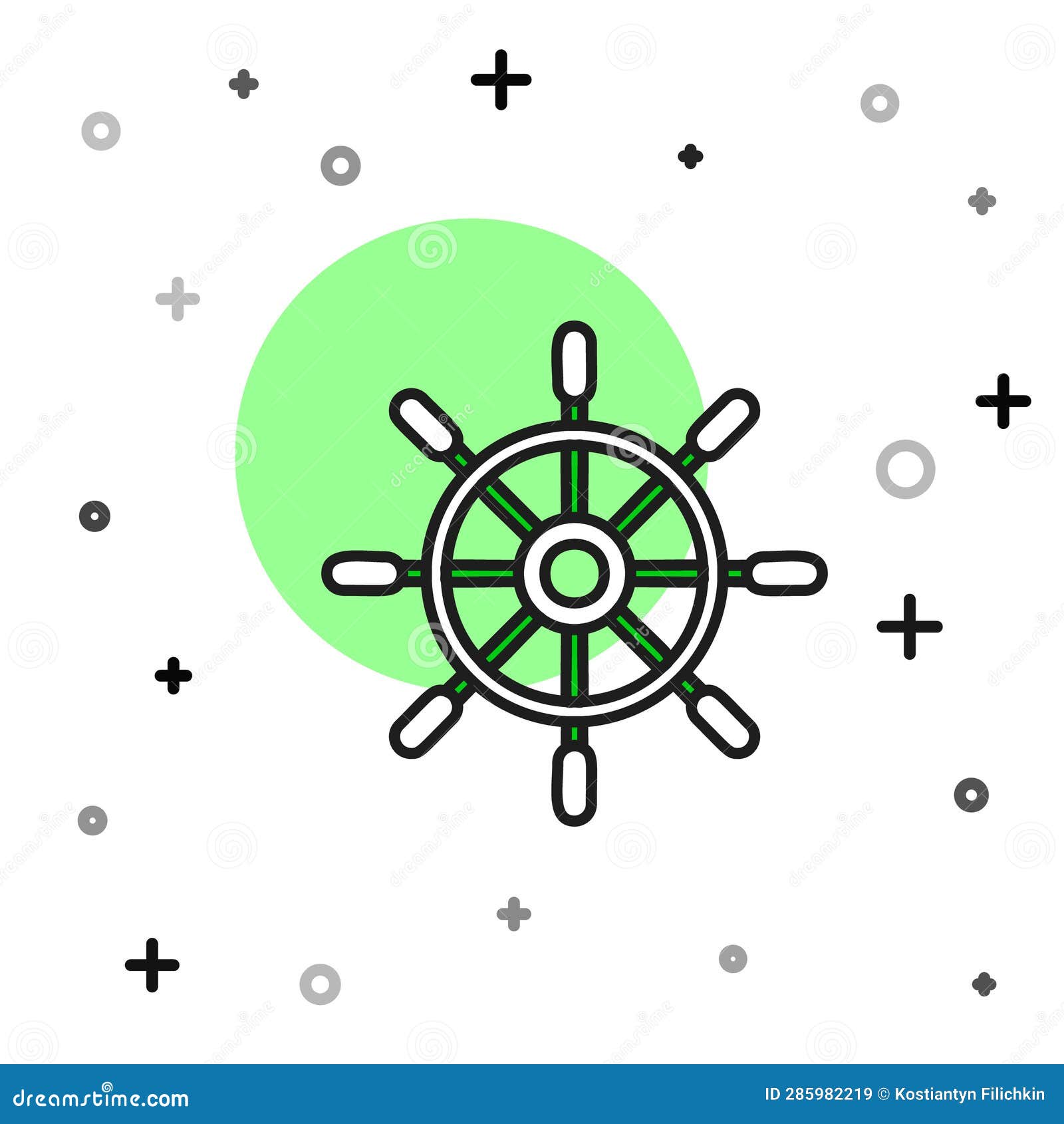 Filled Outline Ship Steering Wheel Icon Isolated on White Background