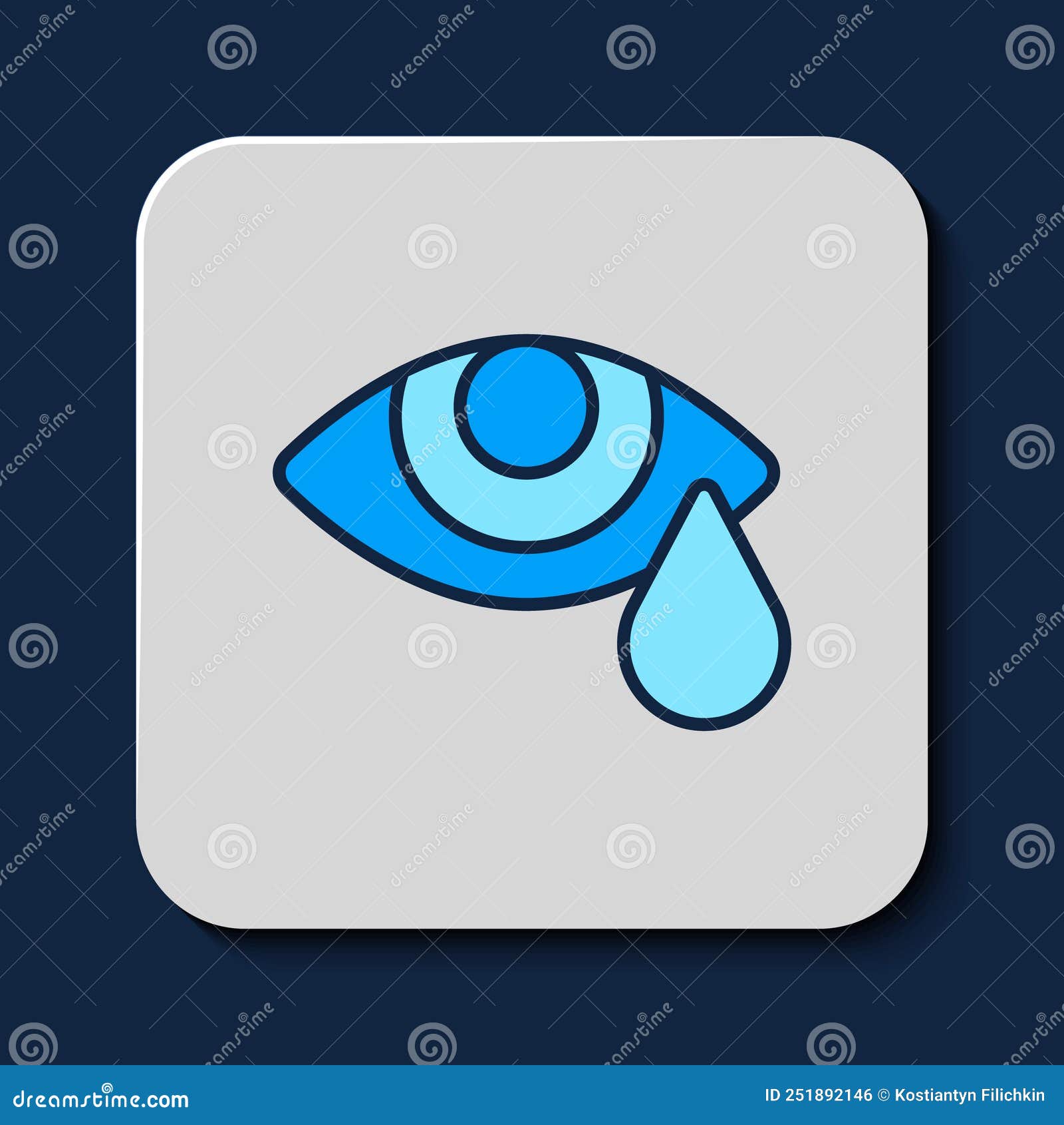 filled outline tear cry eye icon  on blue background. 