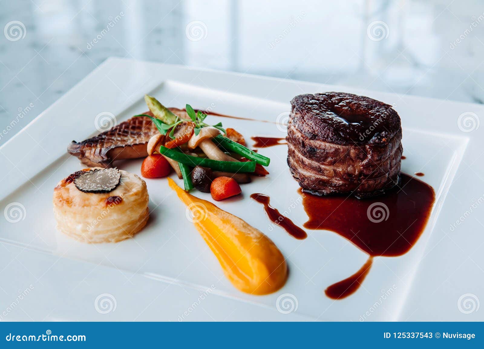 Fillet Mignon Steak Nice Fine Dining Style Dish Decoration Stock Image