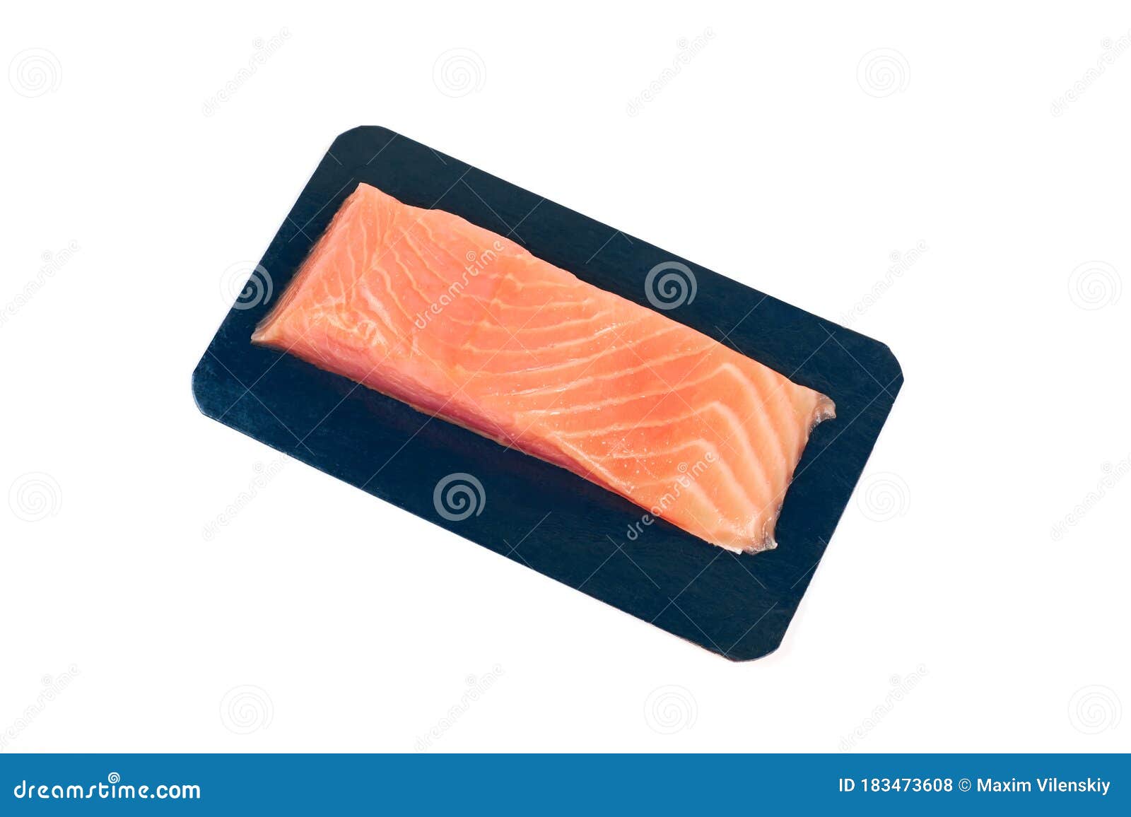 Fillet of Red Fish in Vacuum Packing. Isolated on White Stock Photo