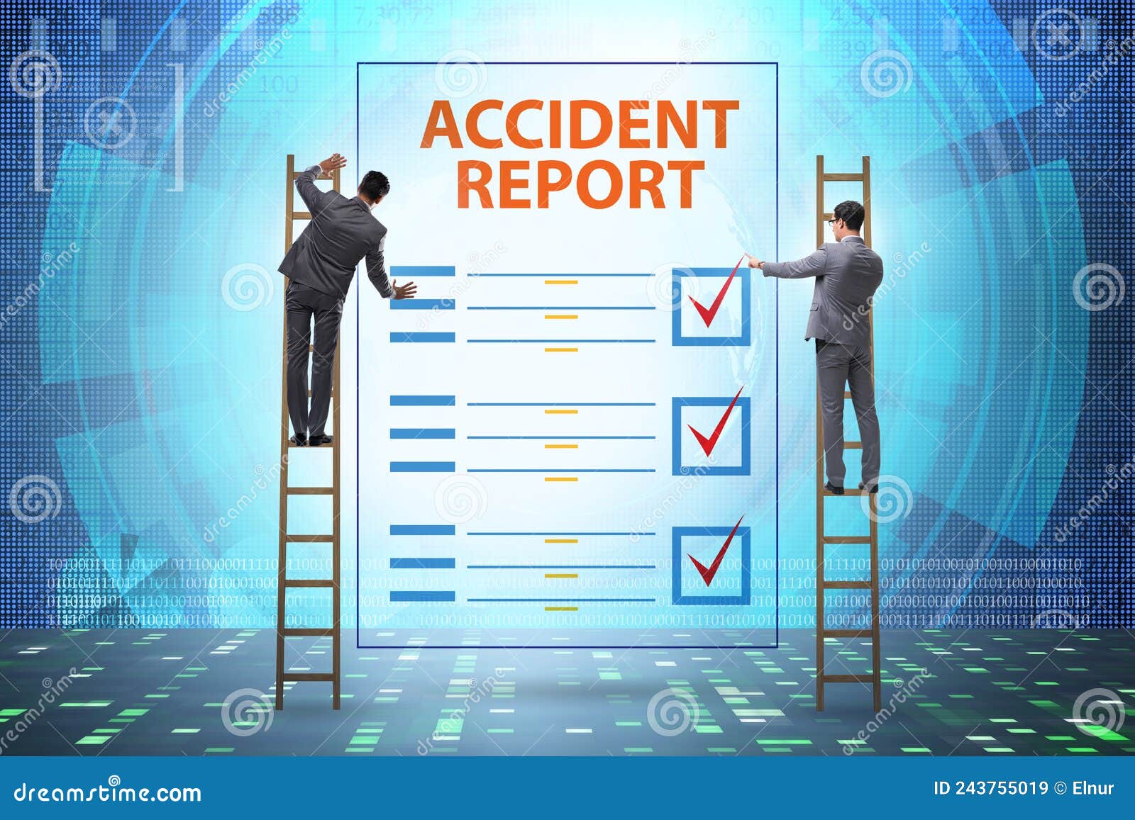 Filling in Accident Report in Insurance Concept Stock Illustration