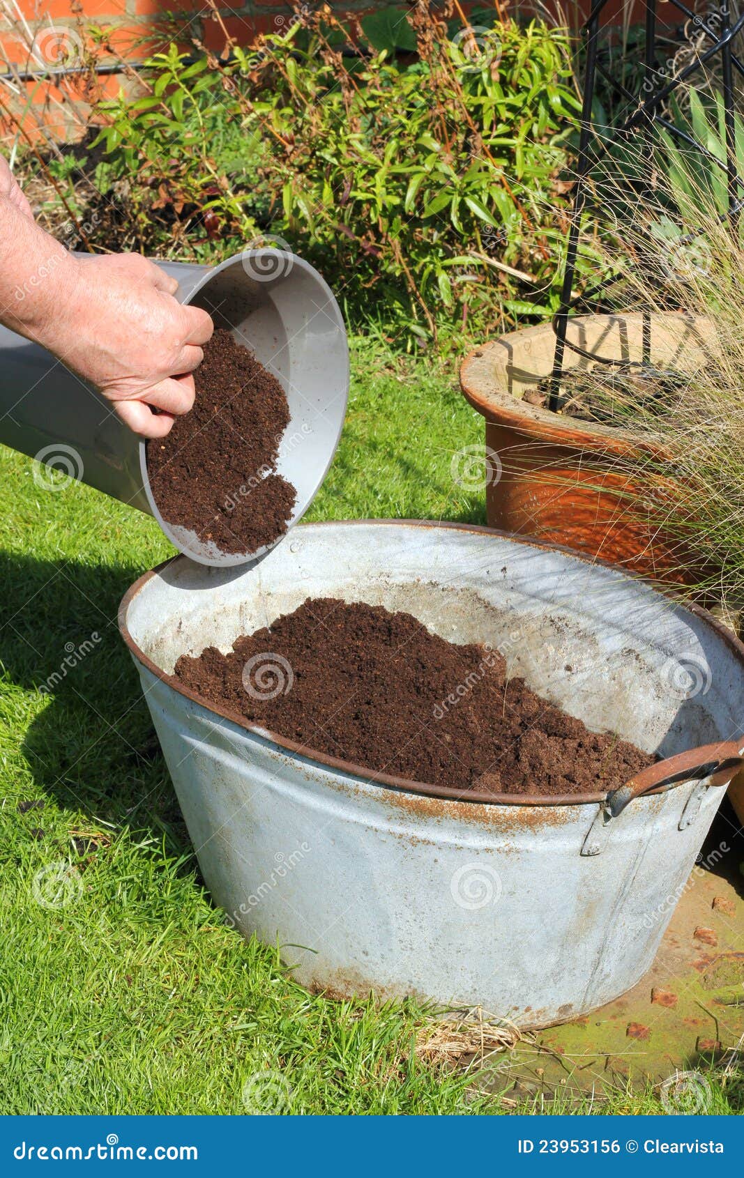 Filling Container with Compost. Stock Photo Image of compost