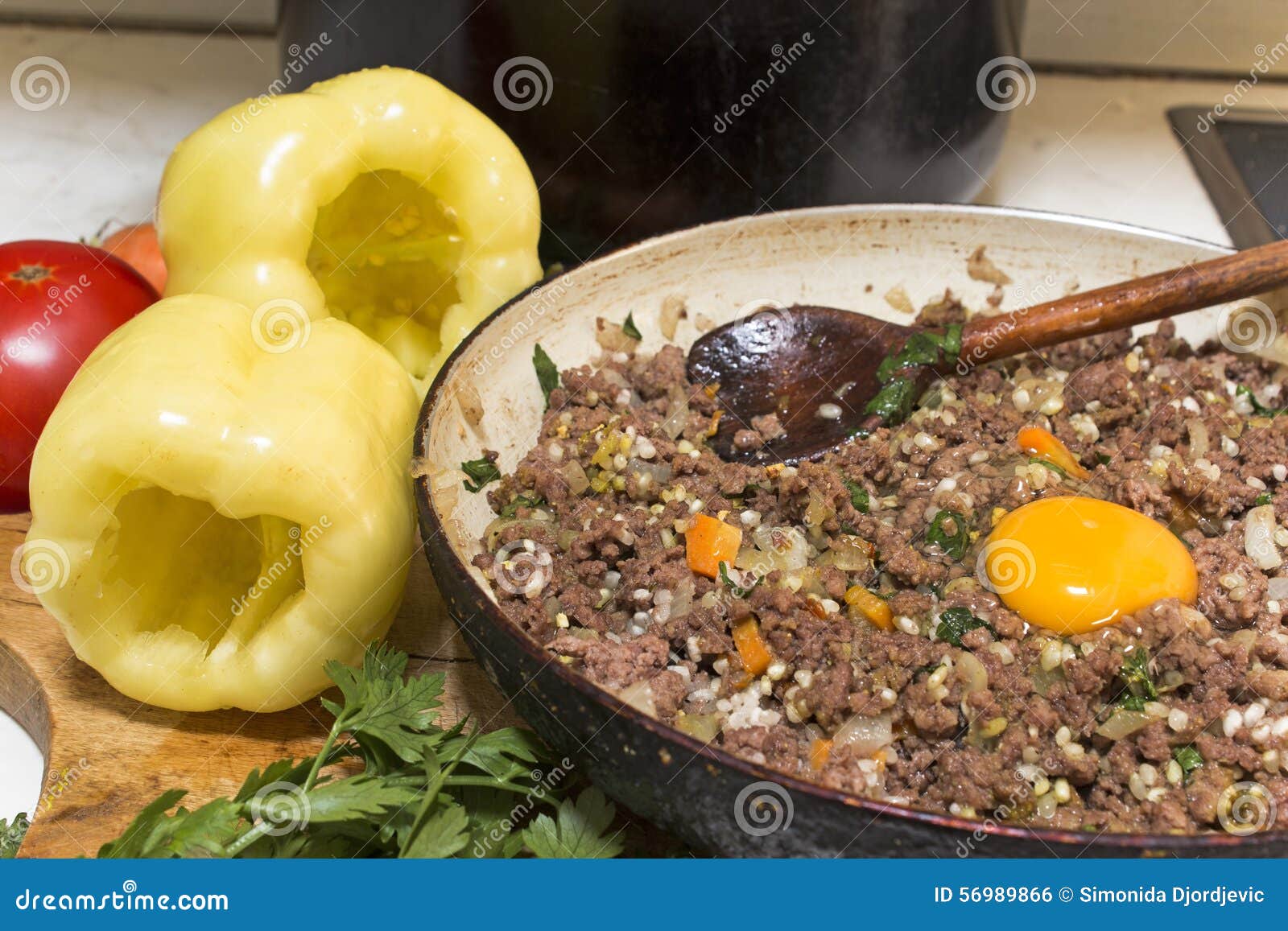 Filling for Stuffed Peppers Stock Photo Image of board, rice 56989866