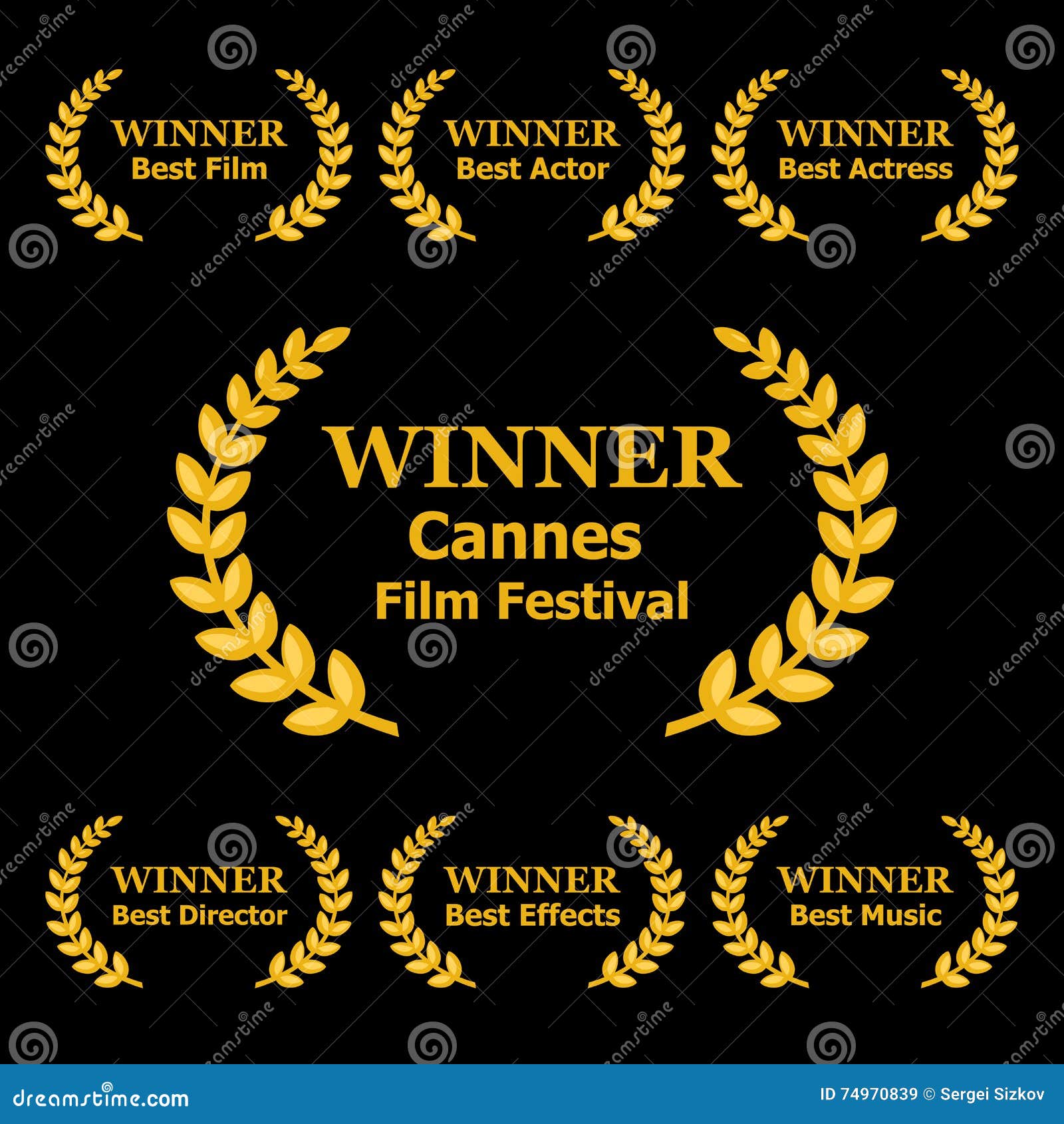 Film Awards Winners Laurels on Black Background. Vector Stock Vector ...