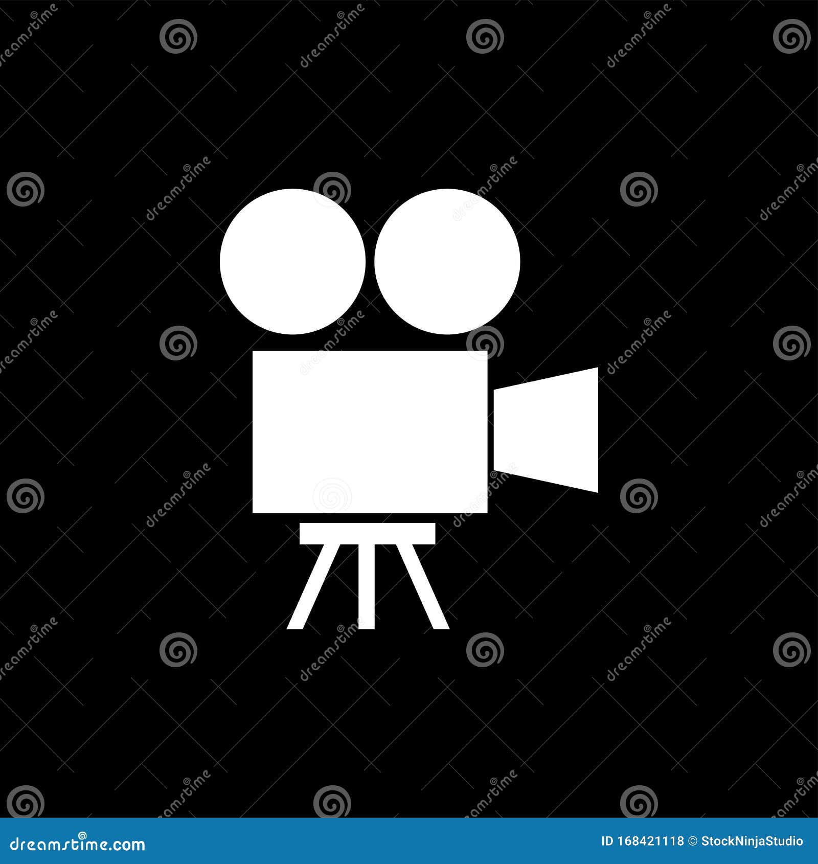 Film Camera Icon on Black Background. Black Flat Style Vector