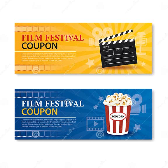 Film Festival Banner and Coupon. Cinema Movie Element Design Stock