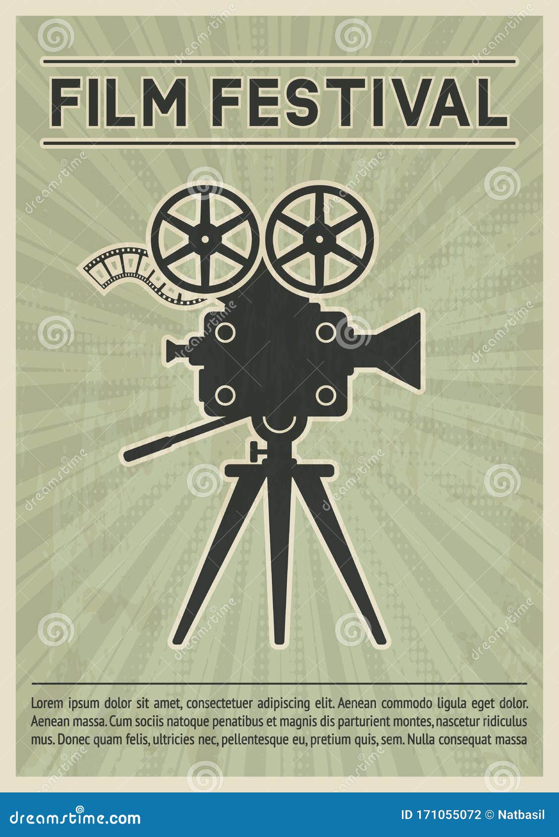 Film Festival Poster. Retro Movie Camera Black Silhouette Stock Vector ...