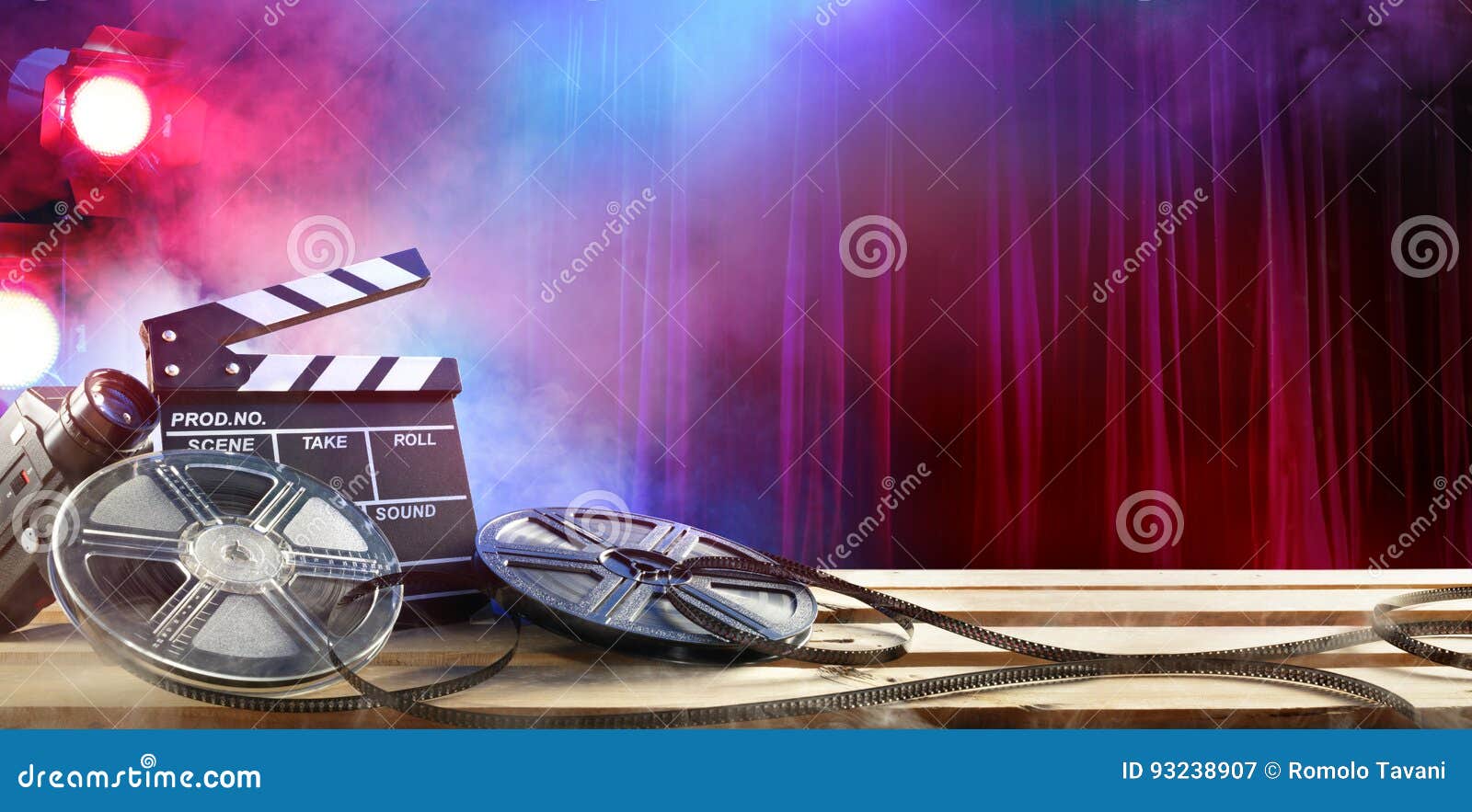 film movie background - clapperboard and film reels