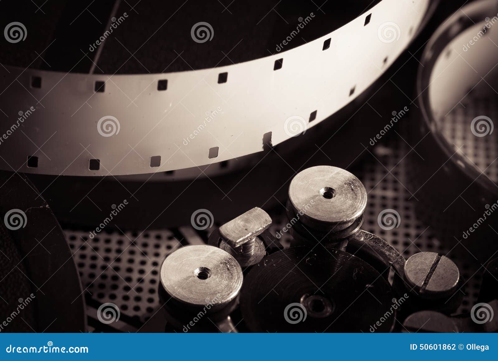Film Reel Inside Old-fashioned Retro Movie Camera Mechanism Stock