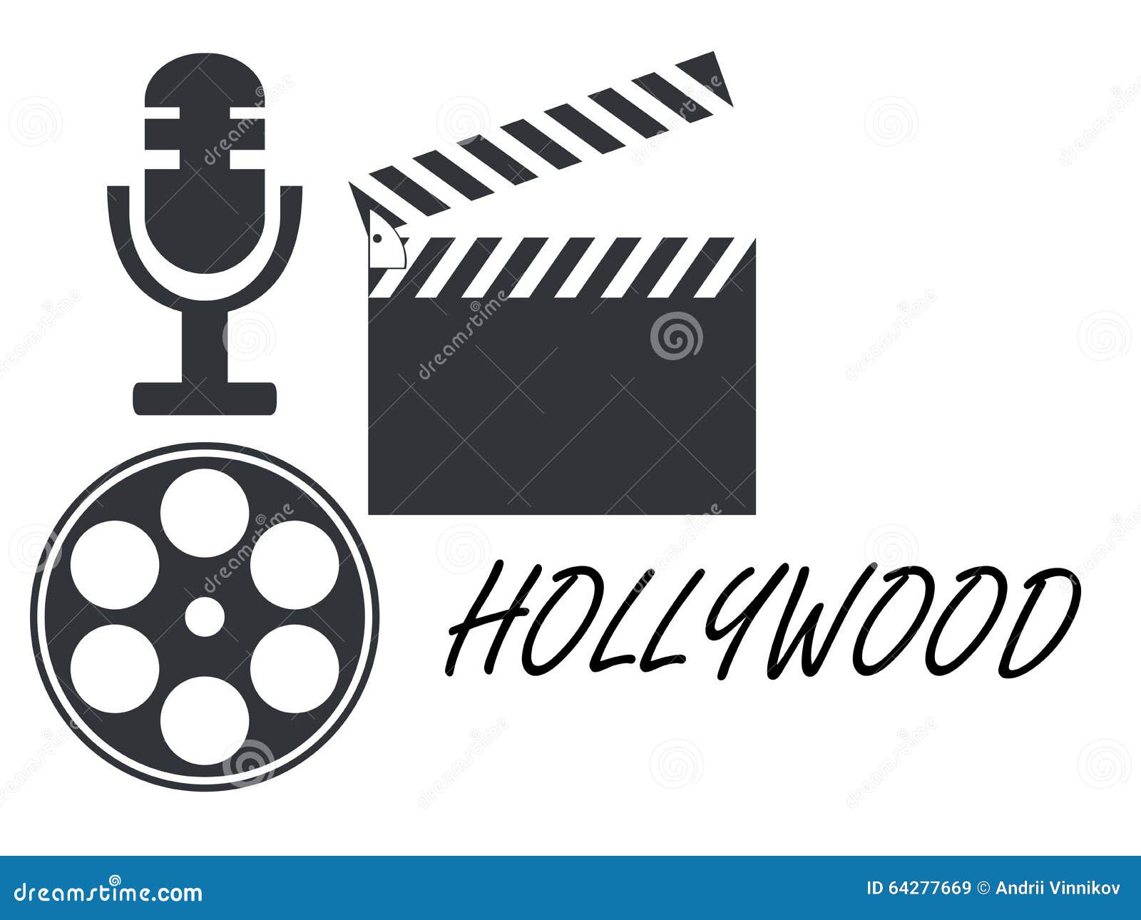 Film Reel, Movie Clapper, Microphone. Icons. Stock Vector ...