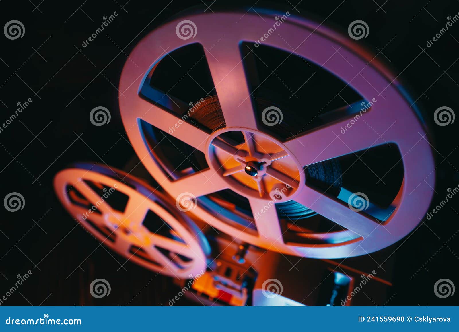 Film Reels Turning. Analog Player, Cans with Tape Stock Photo - Image of  reel, film: 241559698