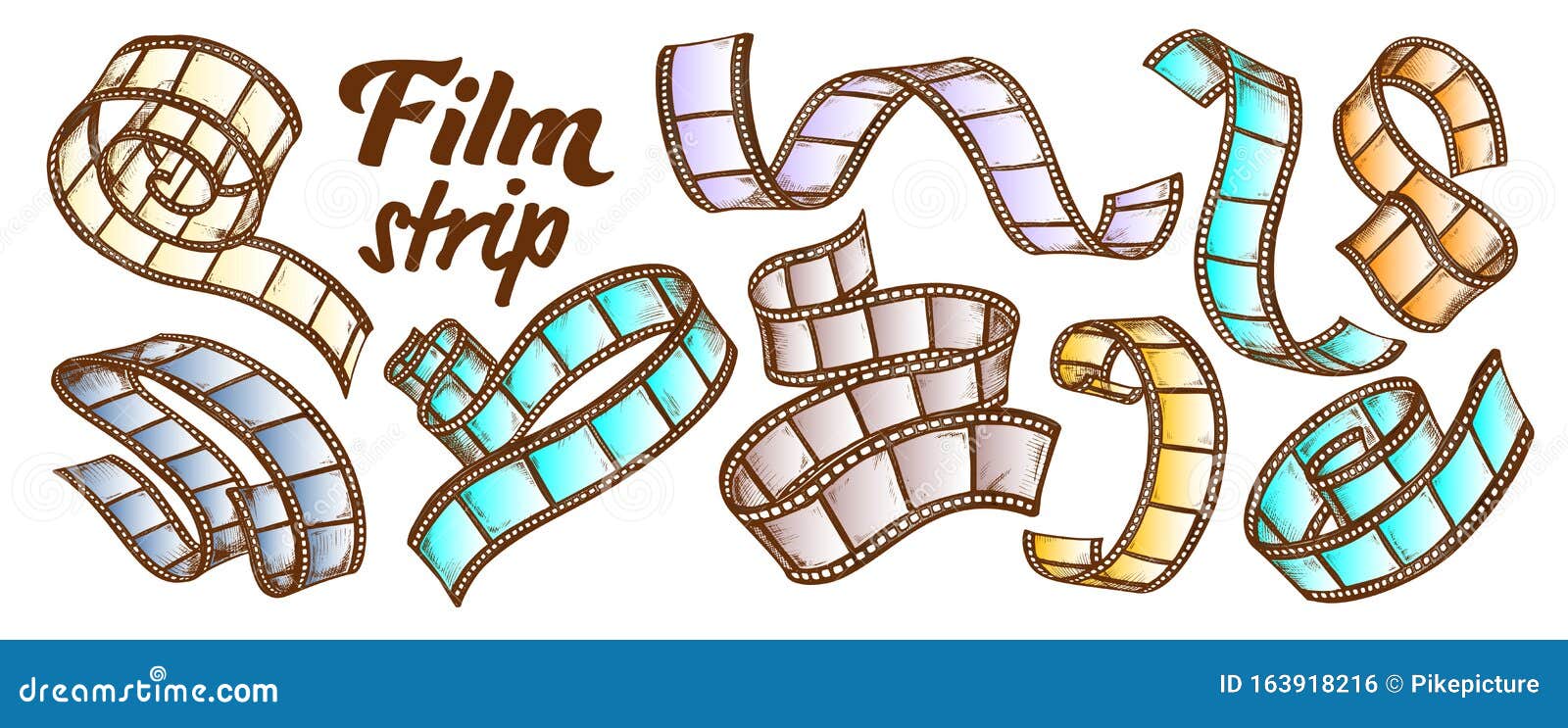 Film Strip for Camera Projector Color Set Vector Stock Vector -  Illustration of print, animation: 163918216