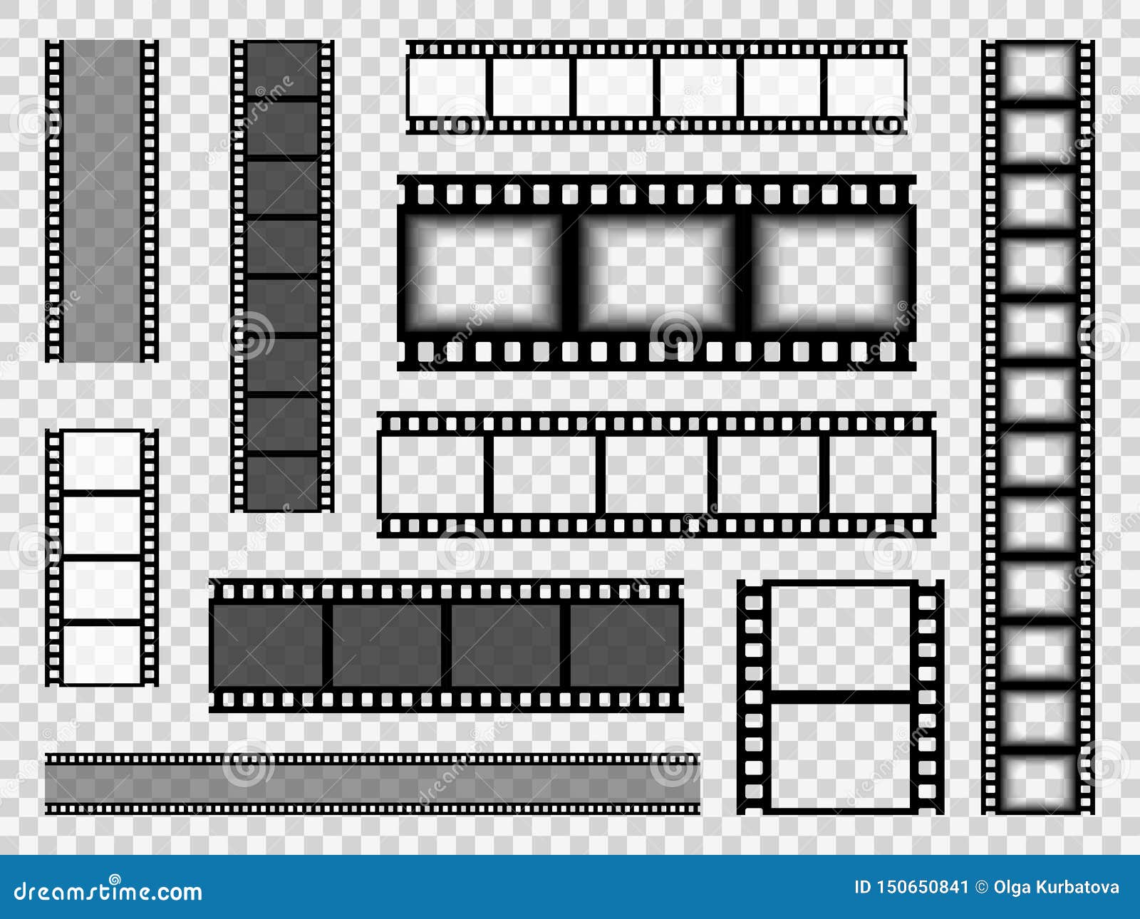 film strip templates. cinema monochrome border tape, media empty image photo video vintage frame movie reel  set