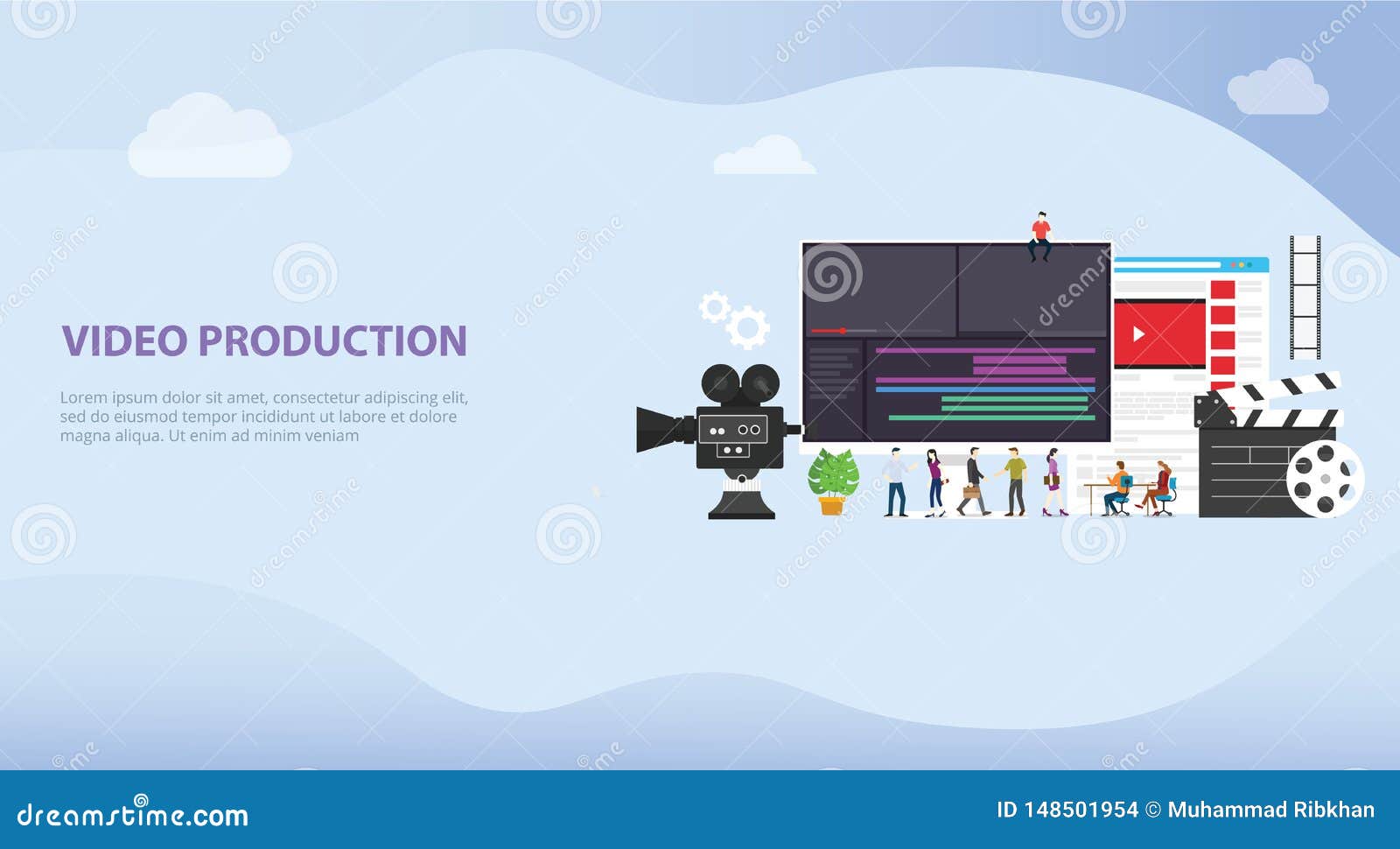 Film Video Production Concept With Team People And Camera Editing With Team People For Website Template Or Landing Banner Vector Stock Illustration Illustration Of Page Cinema Film Video Production Concept With Team People And Camera Editing With Team People For Website Template Or Landing Banner Vector Stock Illustration Illustration Of Page Cinema