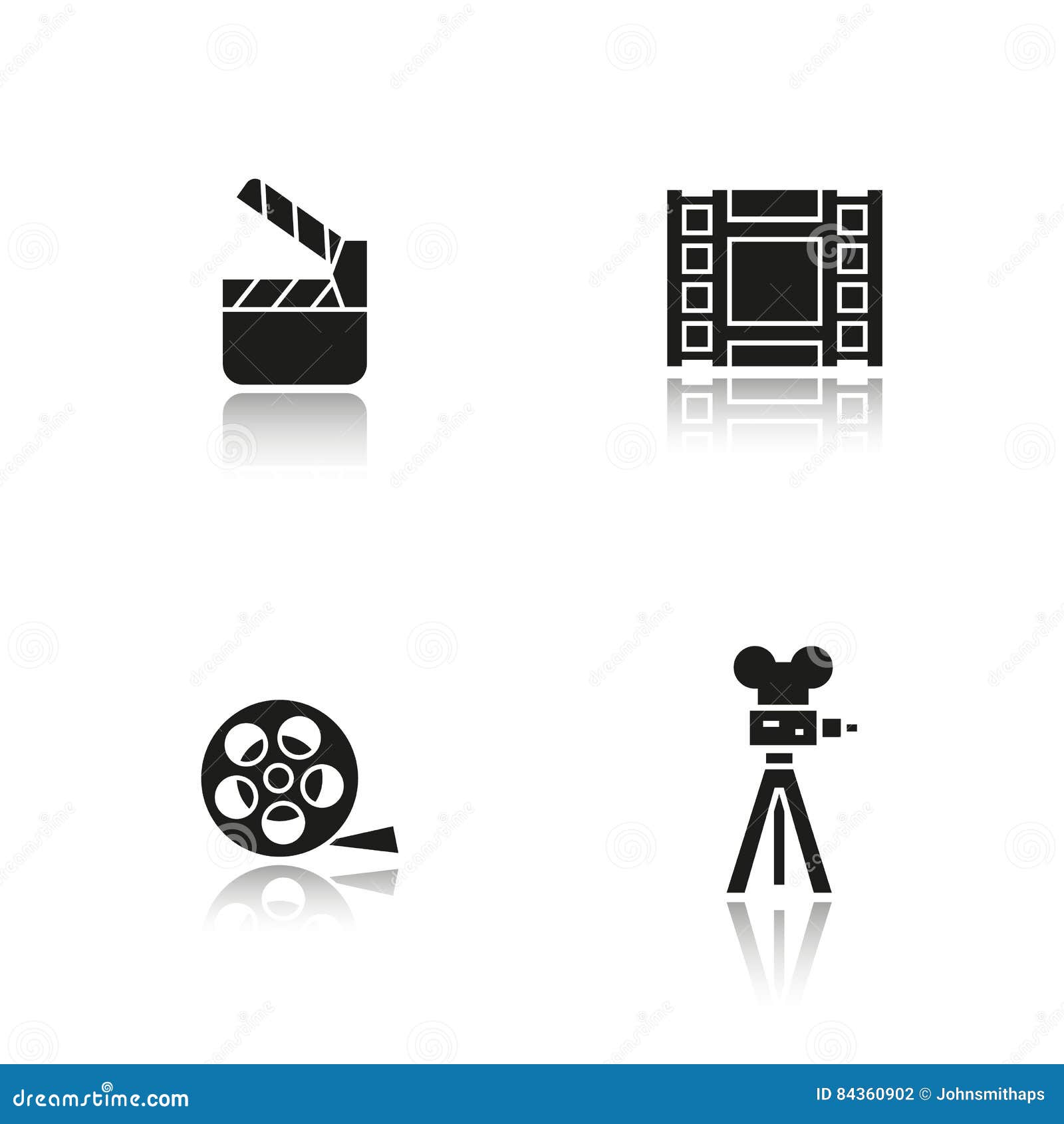 Filming Drop Shadow Black Icons Set. Film Camera, Video , Reel, Movie ...