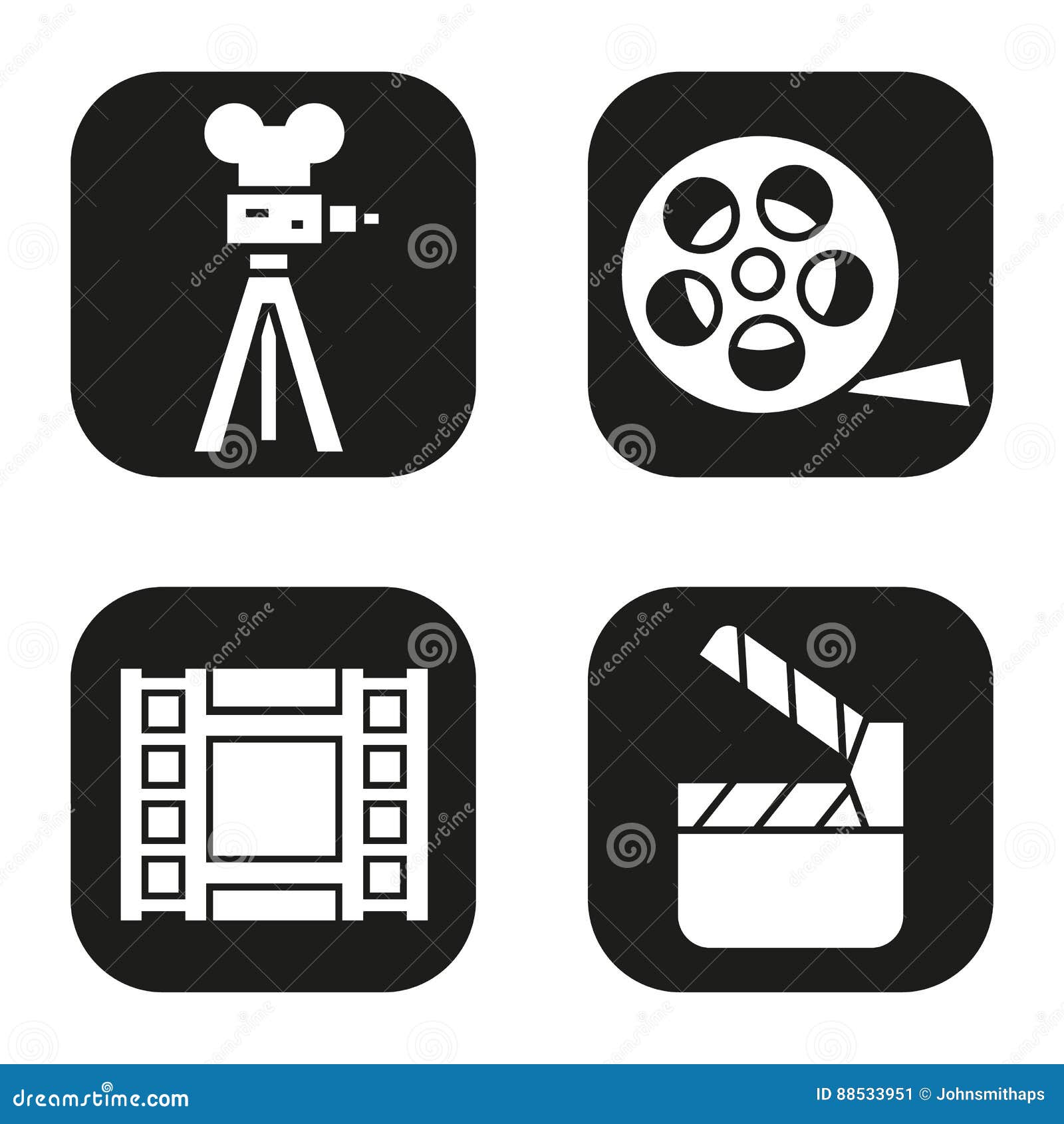 Filming Icons Set. Film Camera, Video, Reel, Movie Clapperboard Symbol  Stock Vector - Illustration of 35mm, camera: 88533951