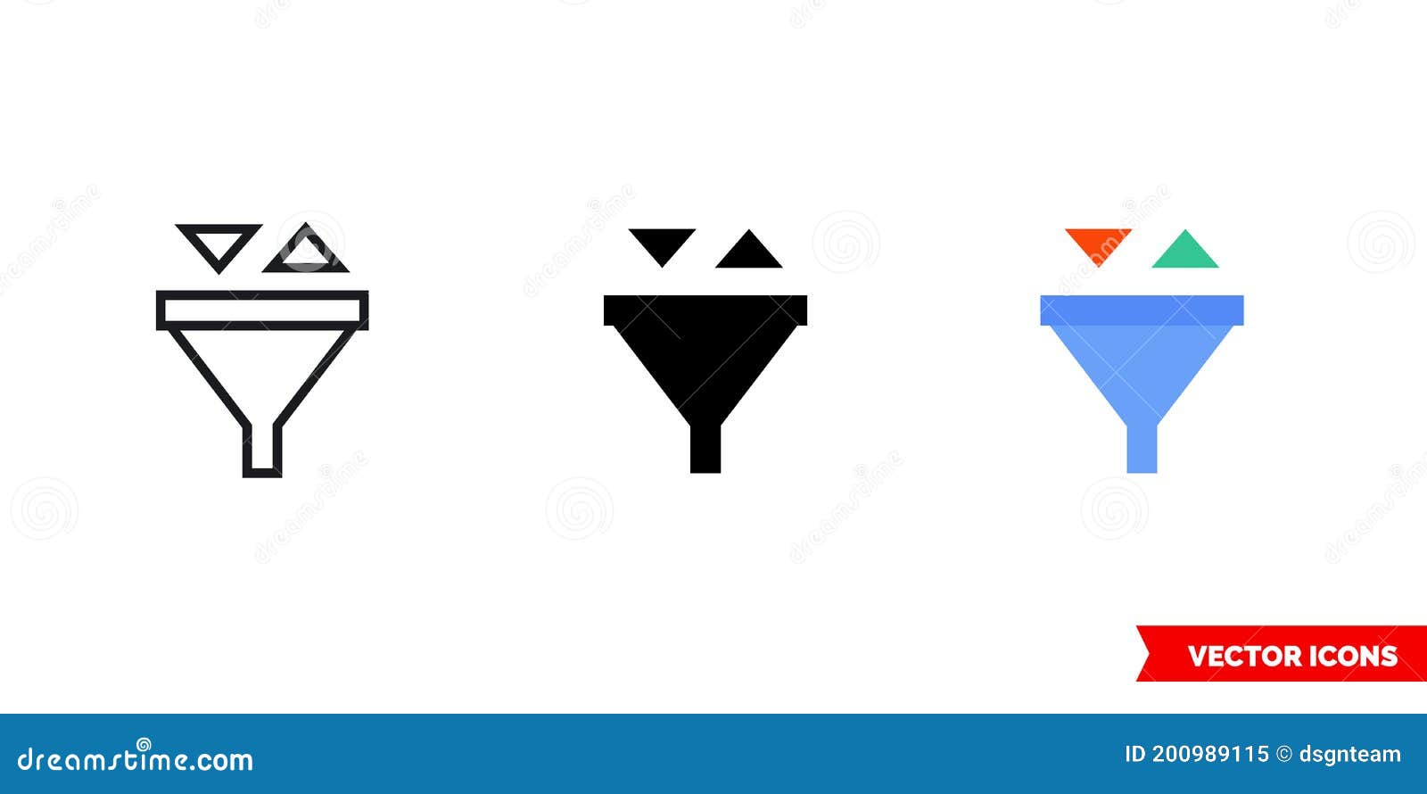 Filter and Sort Icon of 3 Types Color, Black and White, Outline