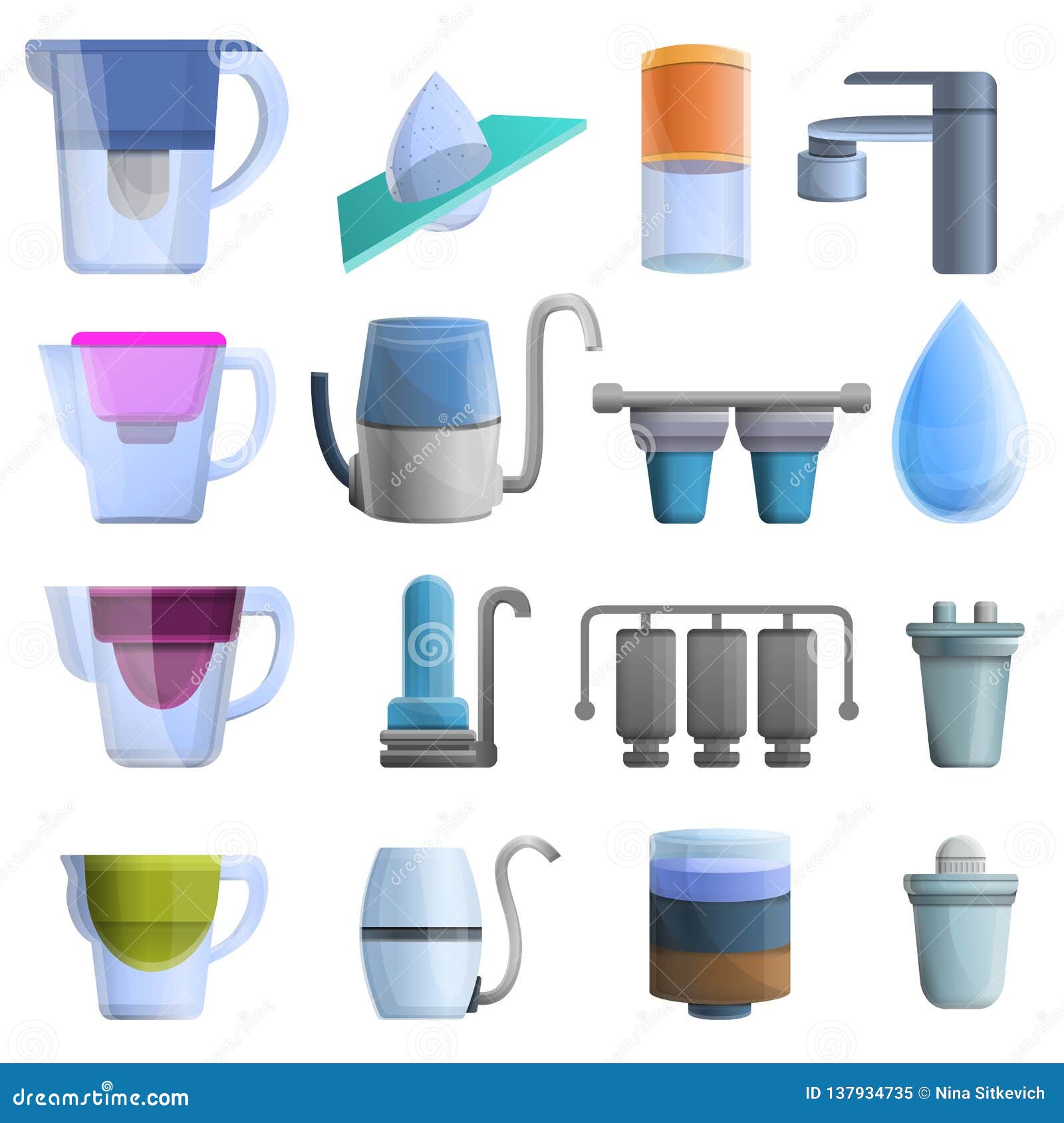 Filter Water Icons Set, Cartoon Style Stock Vector - Illustration of ...