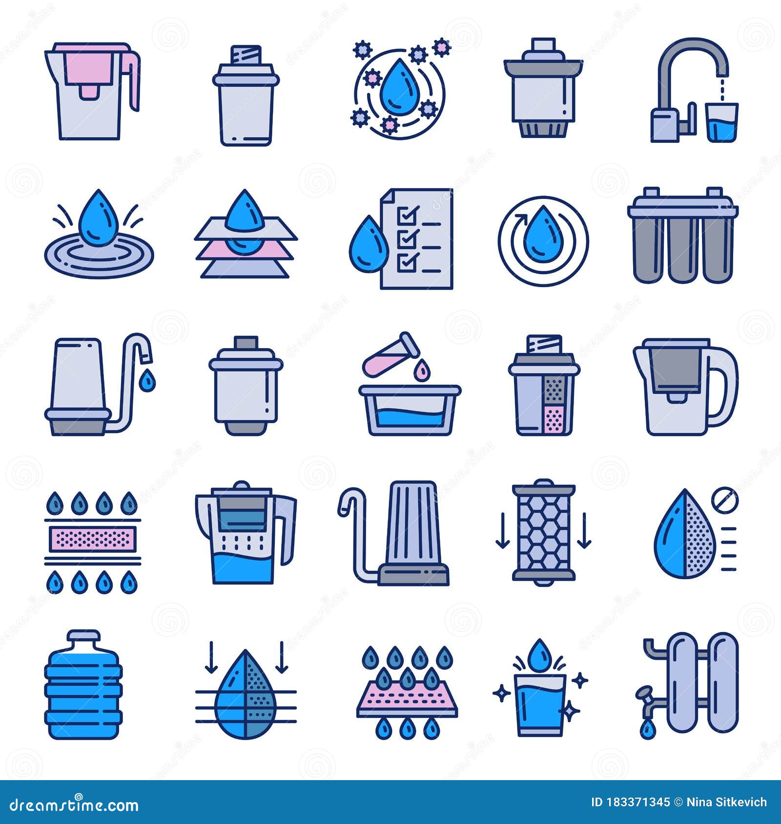 Filter Water Icons Set, Outline Style Stock Vector - Illustration of ...