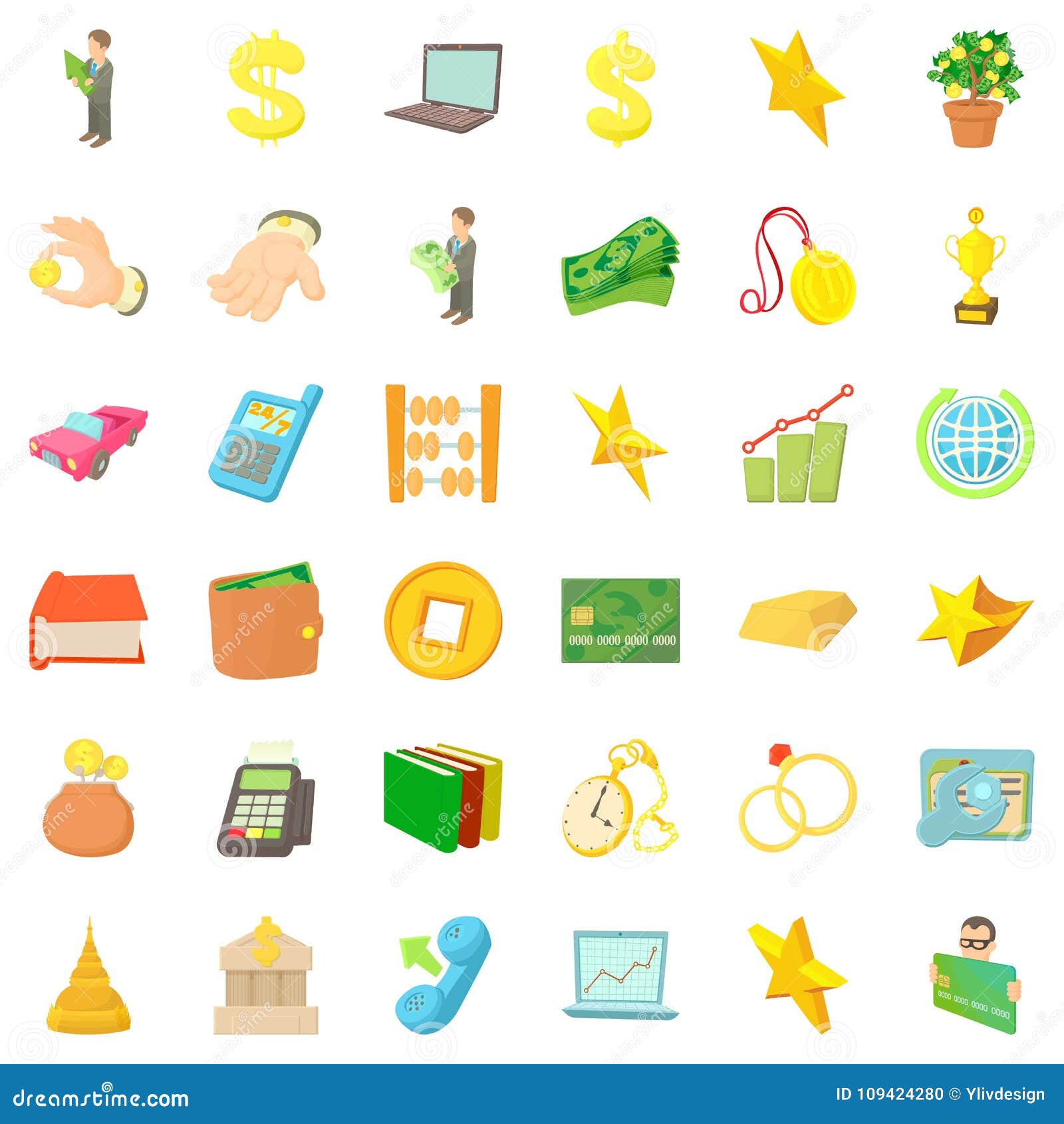 filthy lucre icons set, cartoon style