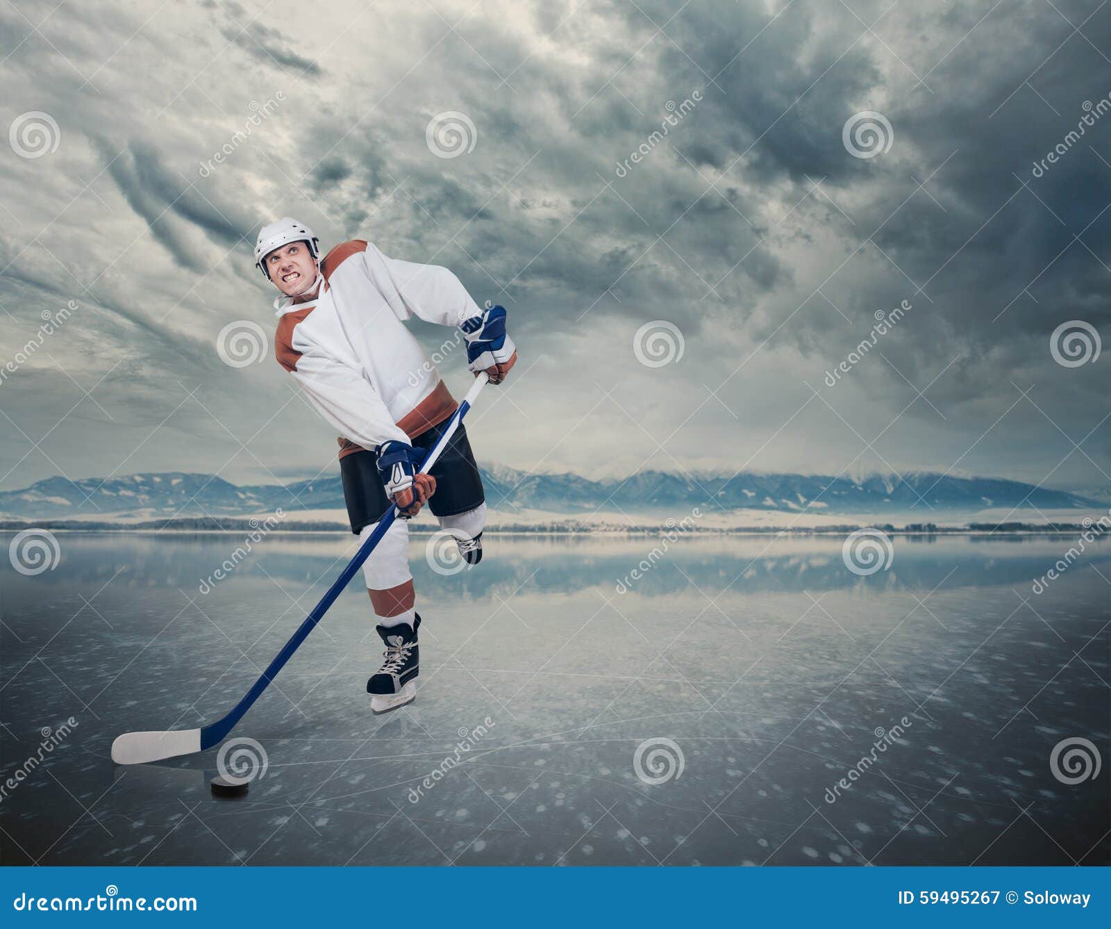 Final Game. Hockey Player on Ice Cube Stock Image Image of people