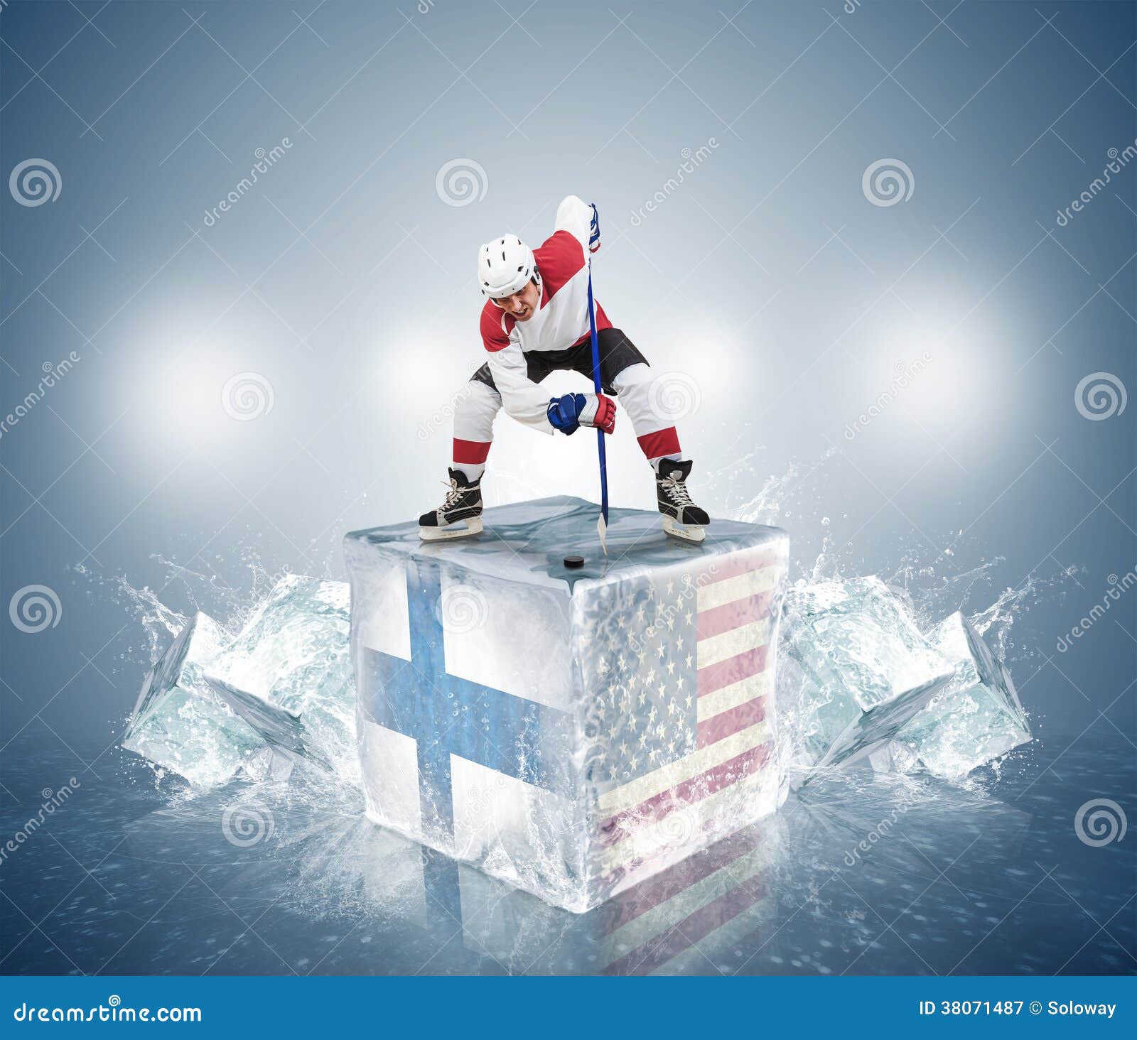 Final Game Sweden Vs USA. Hockey Player on Ice Cube Stock Image Image