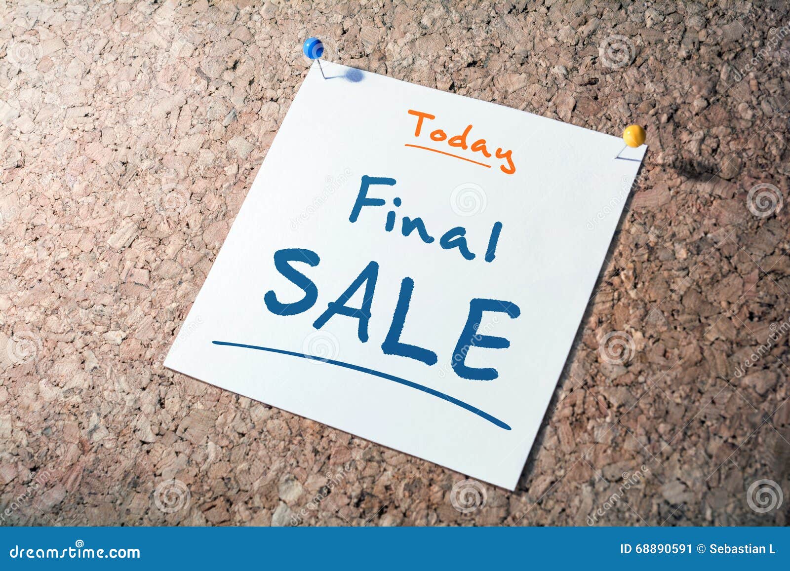 Final SALE Reminder for Today on Paper Pinned on Cork Board Stock Image