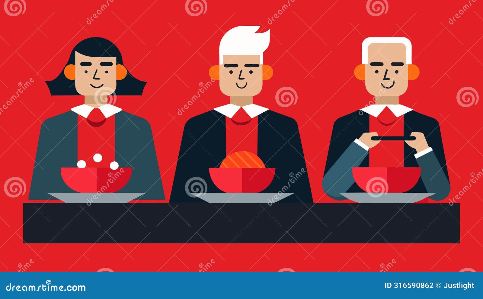 a final trio of judges each with a different red dish in front of them deliberating on which one should be crowned the